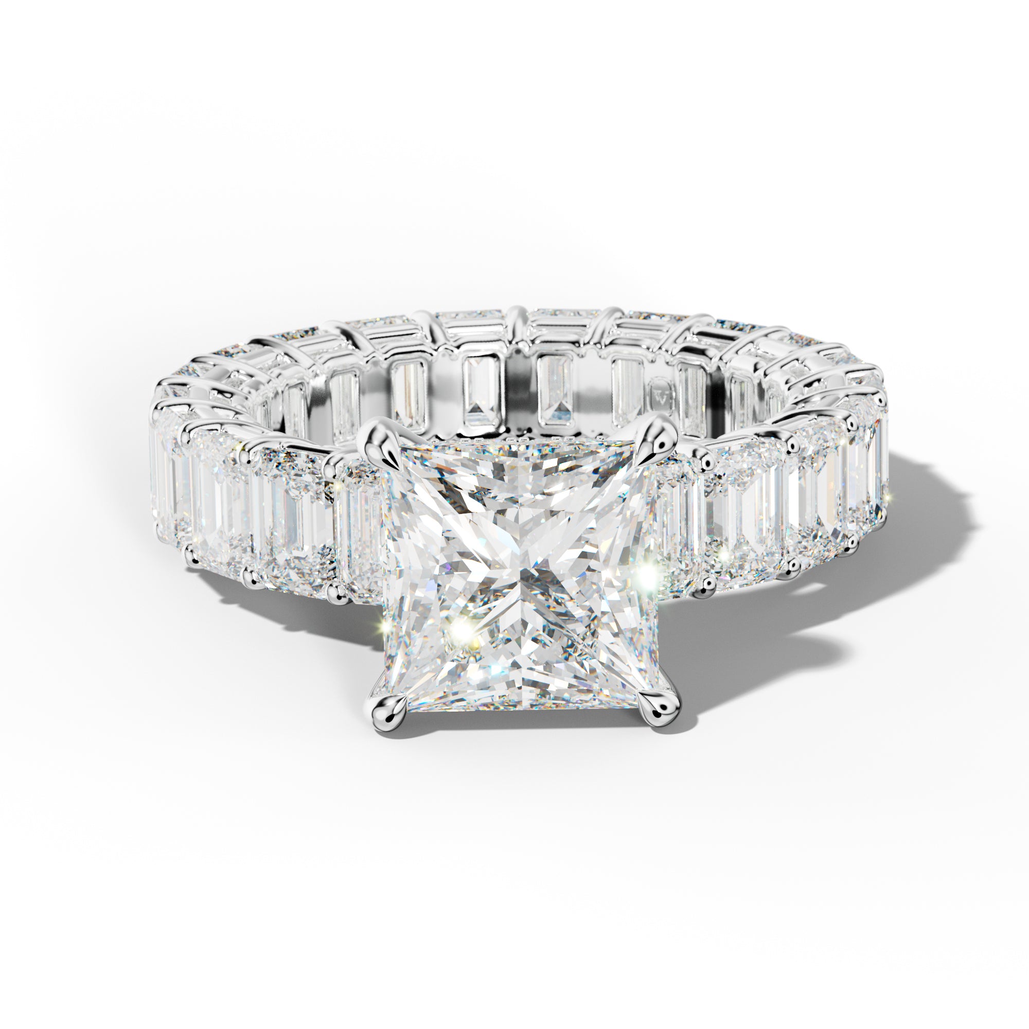 Jazmine Princess Cut Engagement Ring With Emerald Cut Side Stones