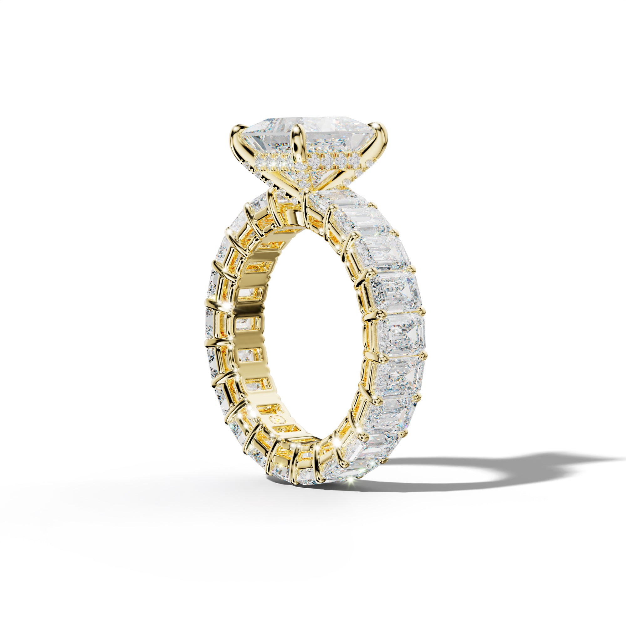 Jazmine Princess Cut Engagement Ring With Emerald Cut Side Stones