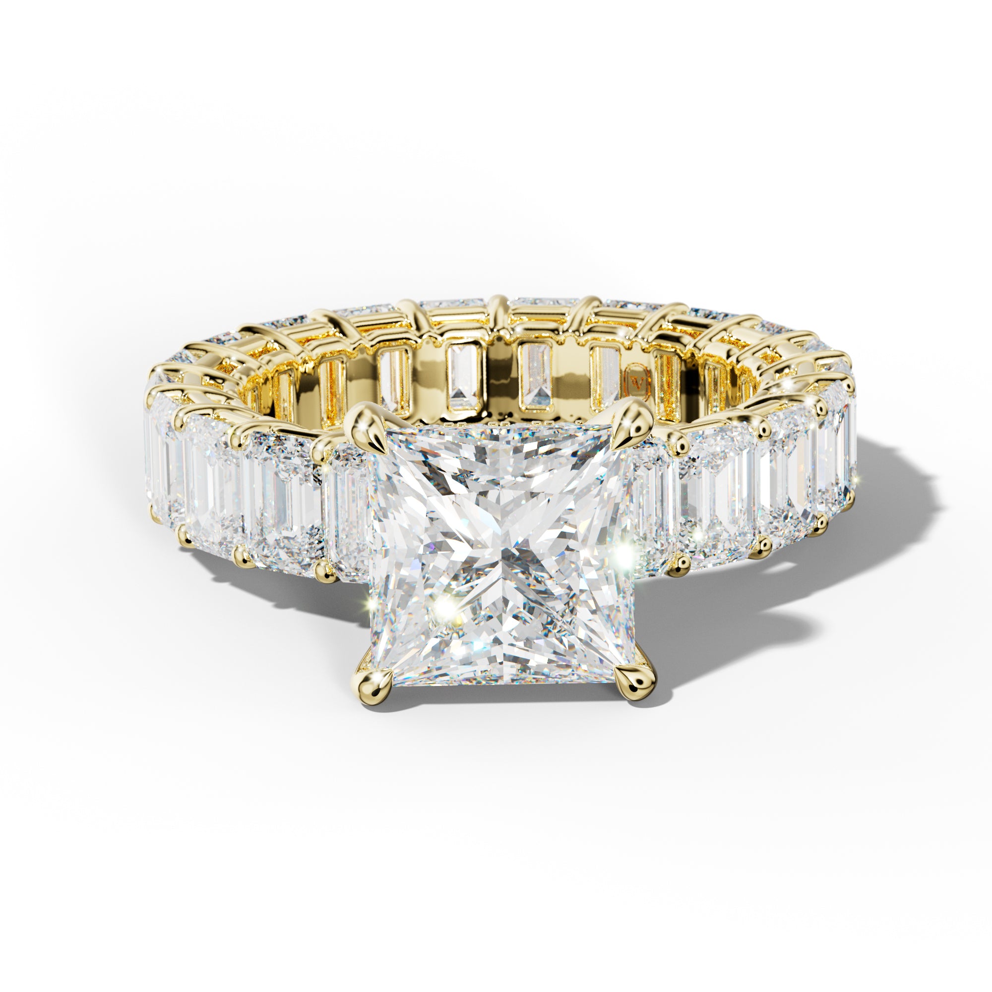 Jazmine Princess Cut Engagement Ring With Emerald Cut Side Stones