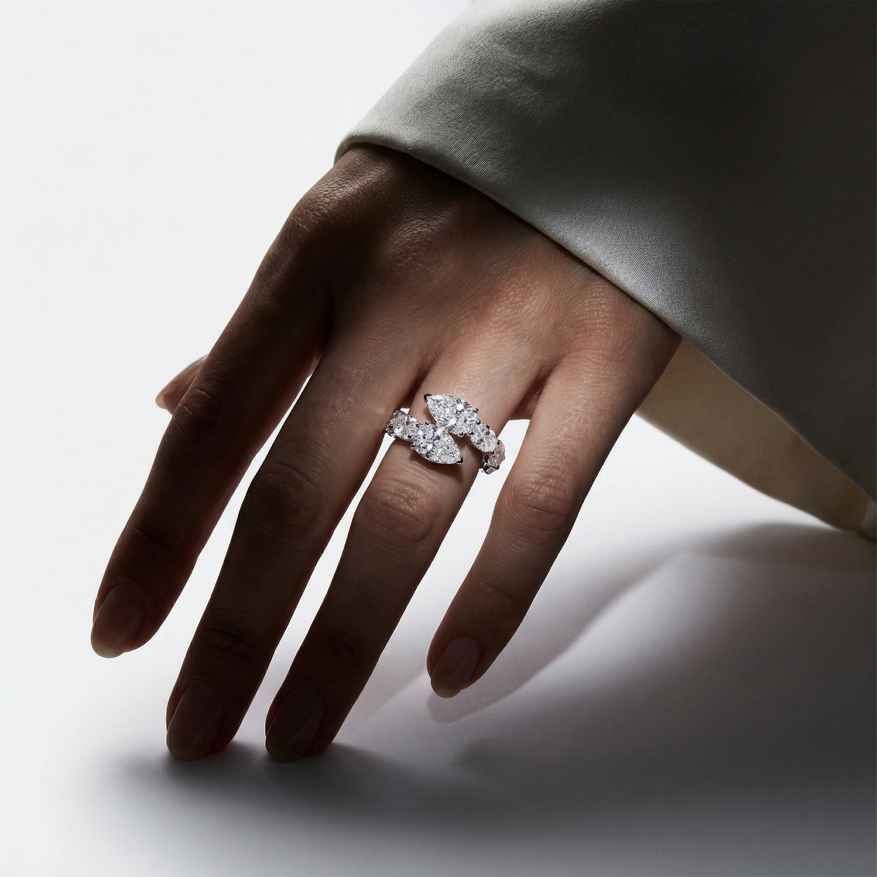 12.0 ct Oval and Pear Shape Diamond Open Snake Eternity Ring