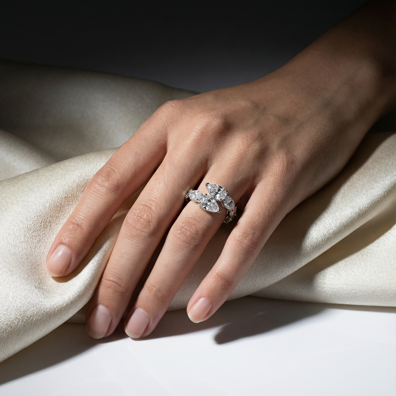 12.0 ct Oval and Pear Shape Diamond Open Snake Eternity Ring