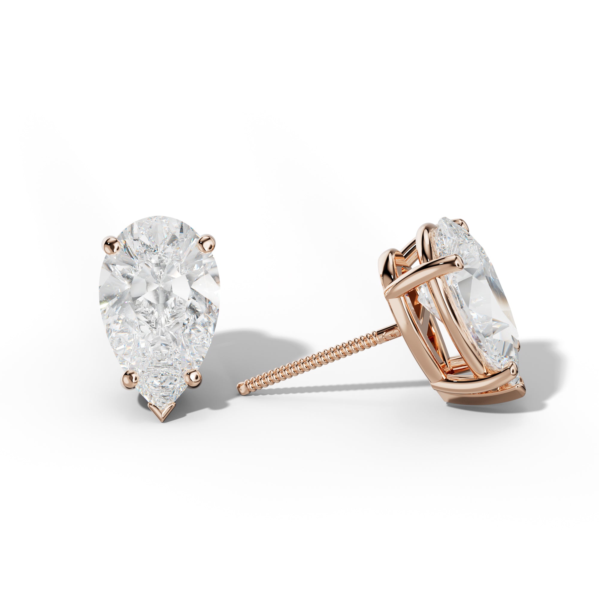 Pear Shape Diamond Stud Earrings With Four Classic And V Prongs