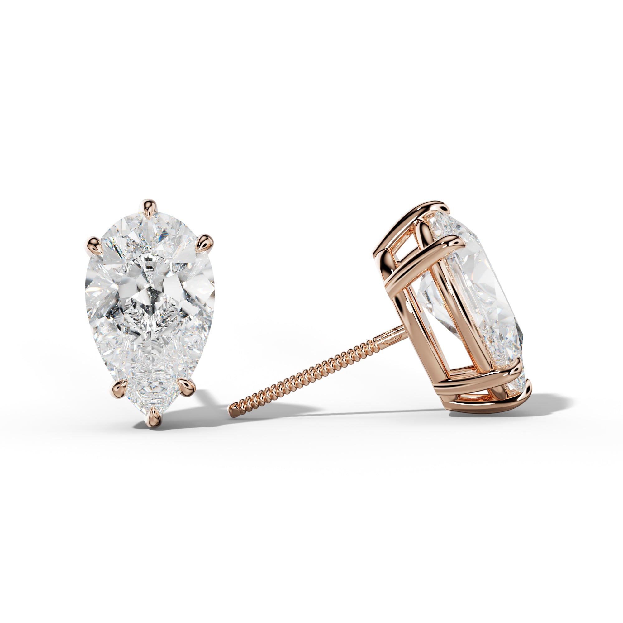 Pear Shape Diamond Stud Earrings With Six Prongs