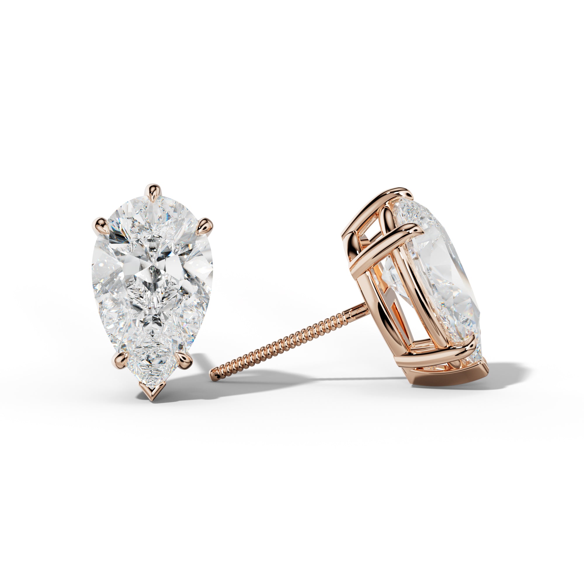 Pear Shape Diamond Stud Earrings With V Prong Setting