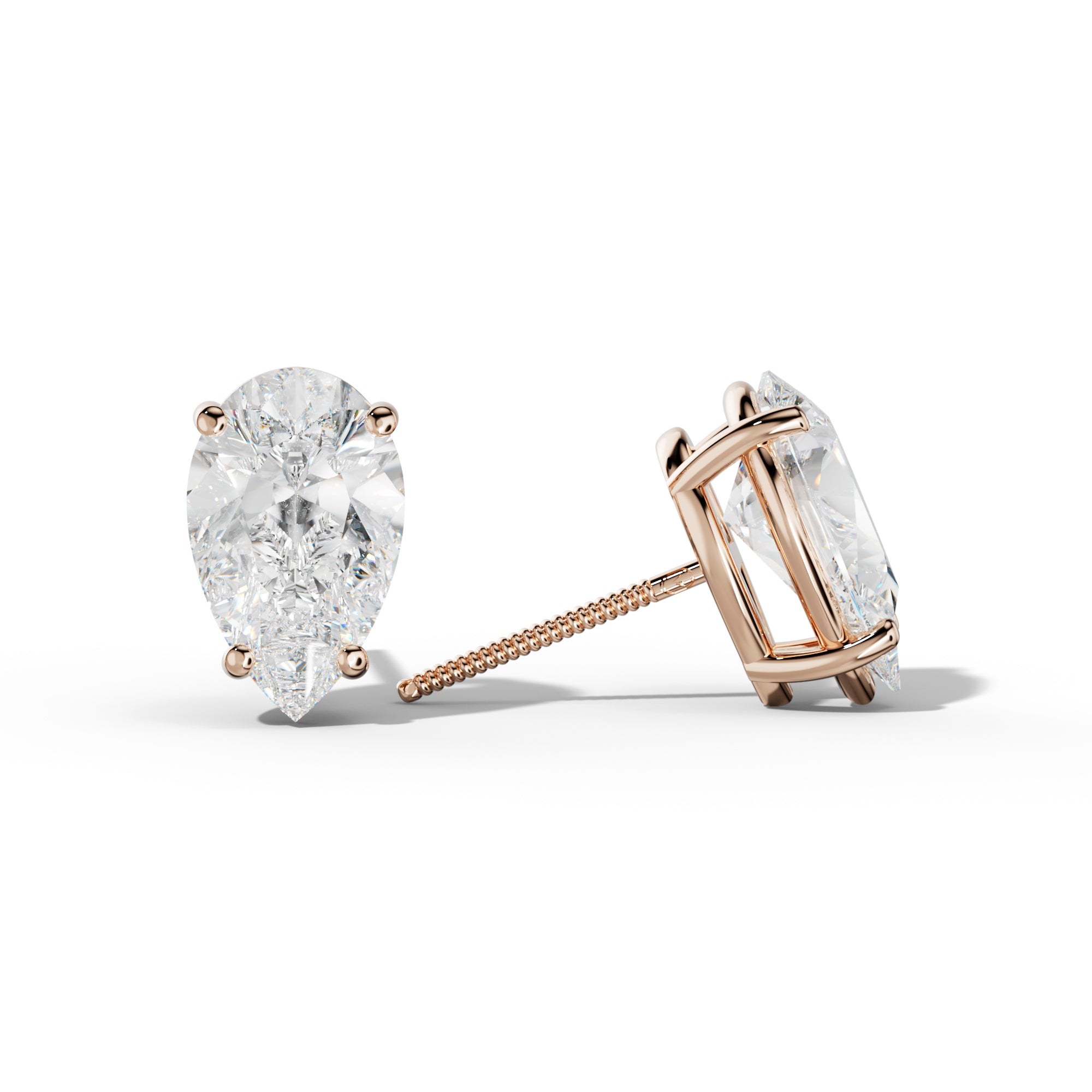 Pear Shape Diamond Stud Earrings With Classic Four Prongs