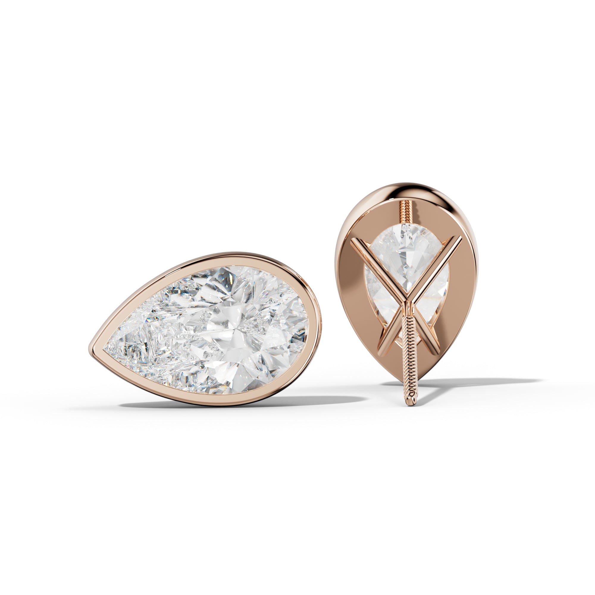 Pear Shape Diamond Stud Earrings With Martini Bezel Set