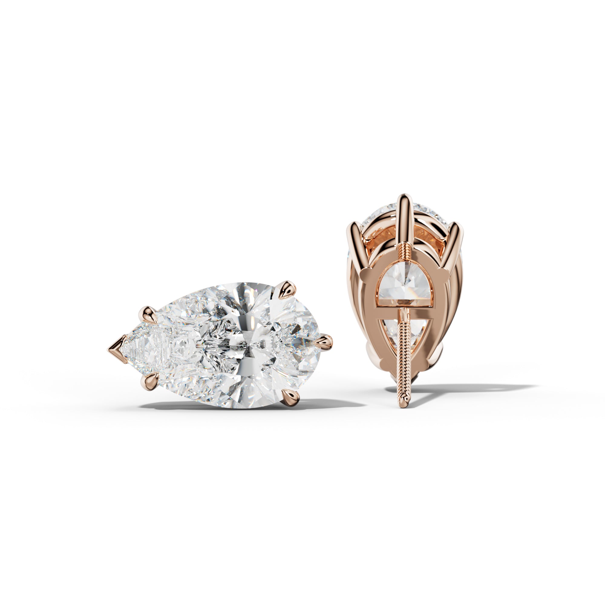 Pear Shape Diamond Stud Earrings With V Prong Setting