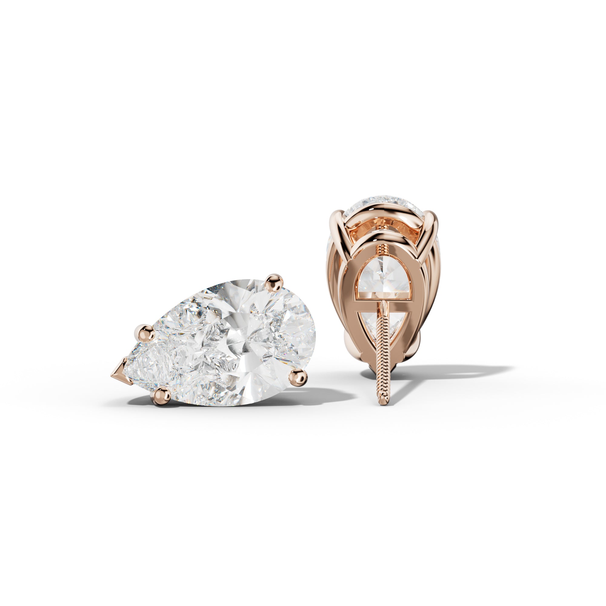 Pear Shape Diamond Stud Earrings With Four Classic And V Prongs