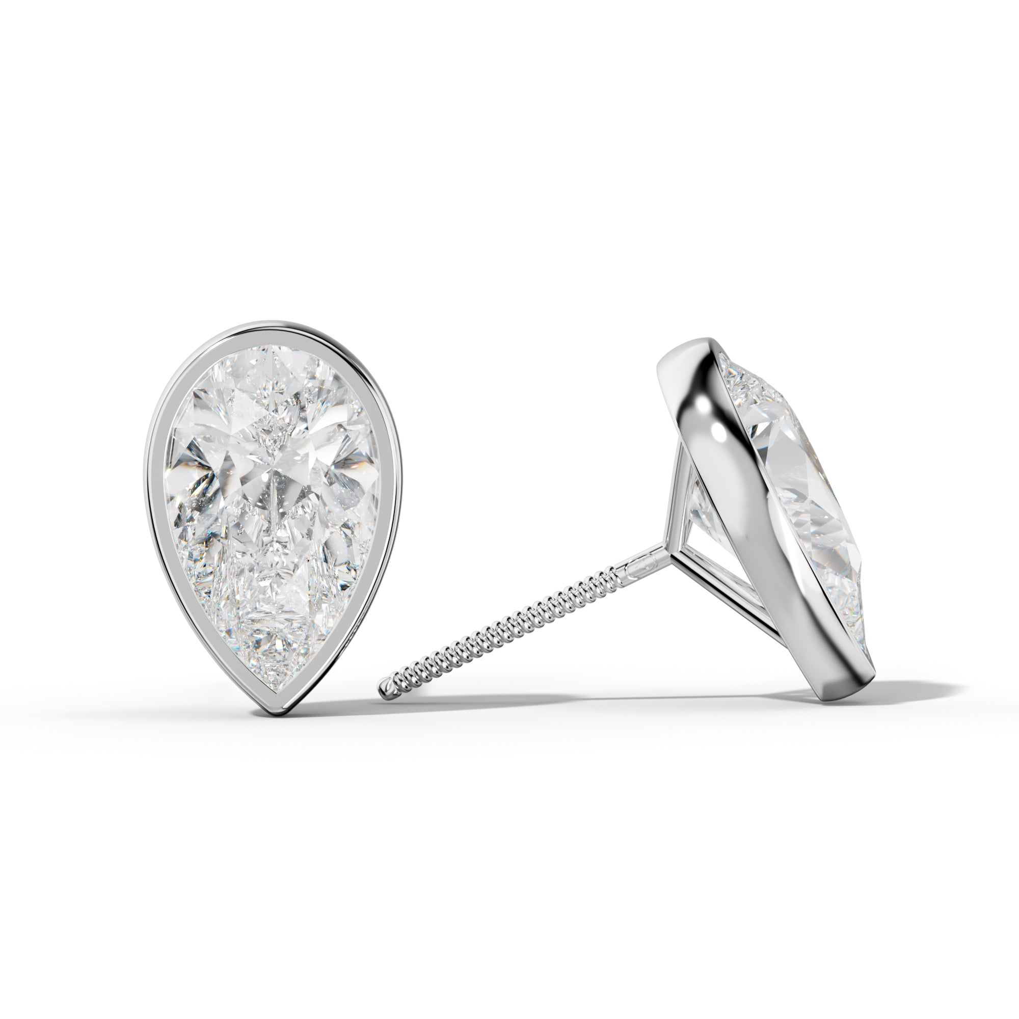 Pear Shape Diamond Stud Earrings With Martini Bezel Set