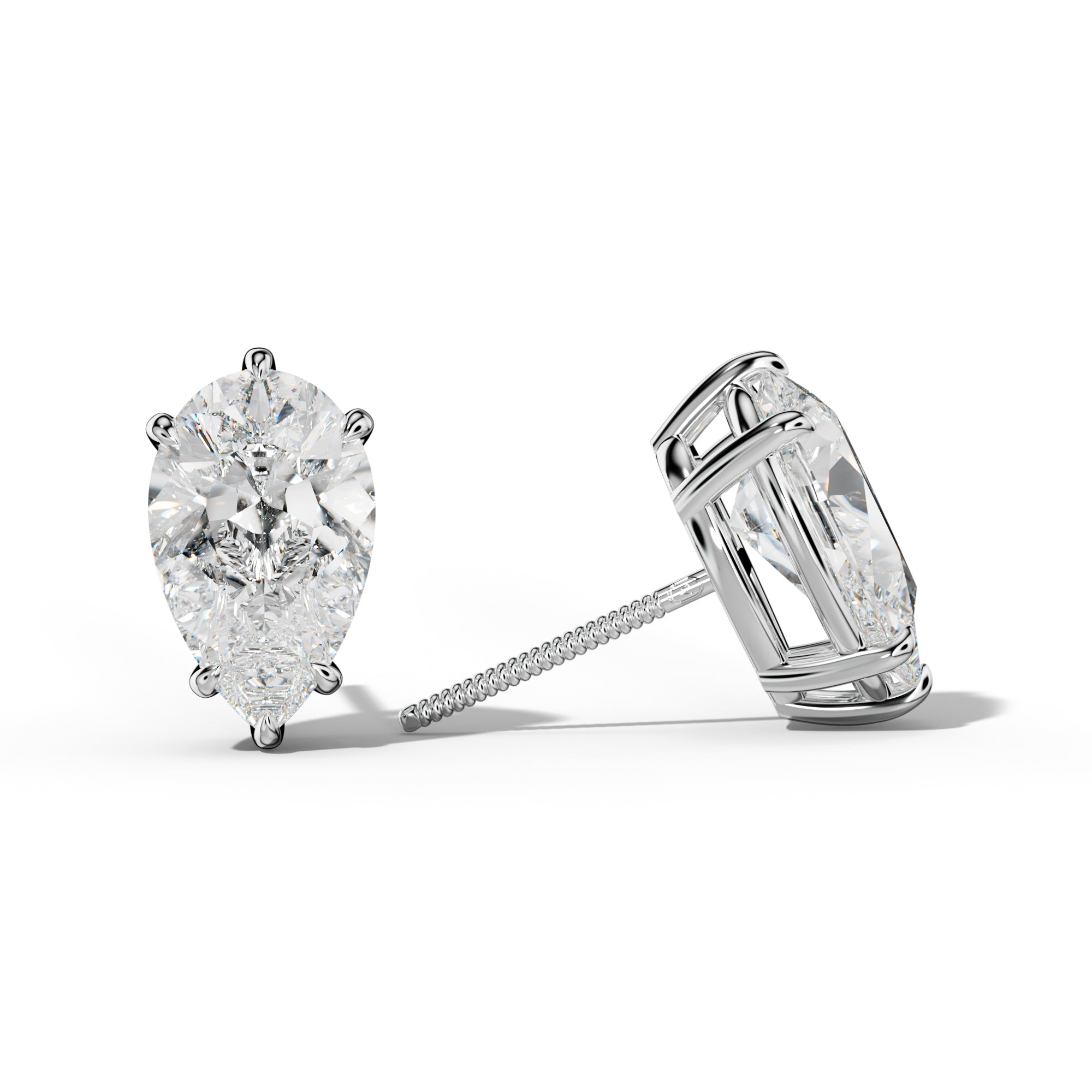Pear Shape Diamond Stud Earrings With Six Prongs