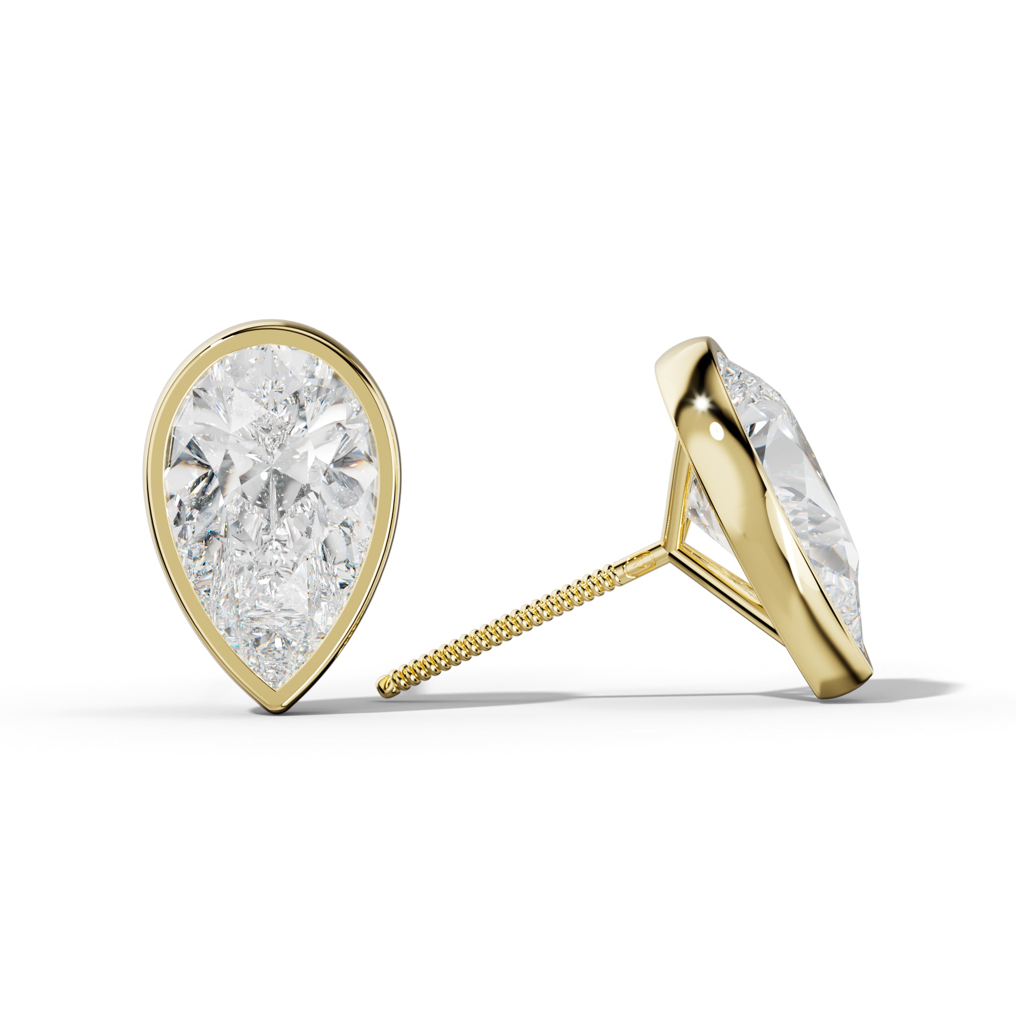 Pear Shape Diamond Stud Earrings With Martini Bezel Set