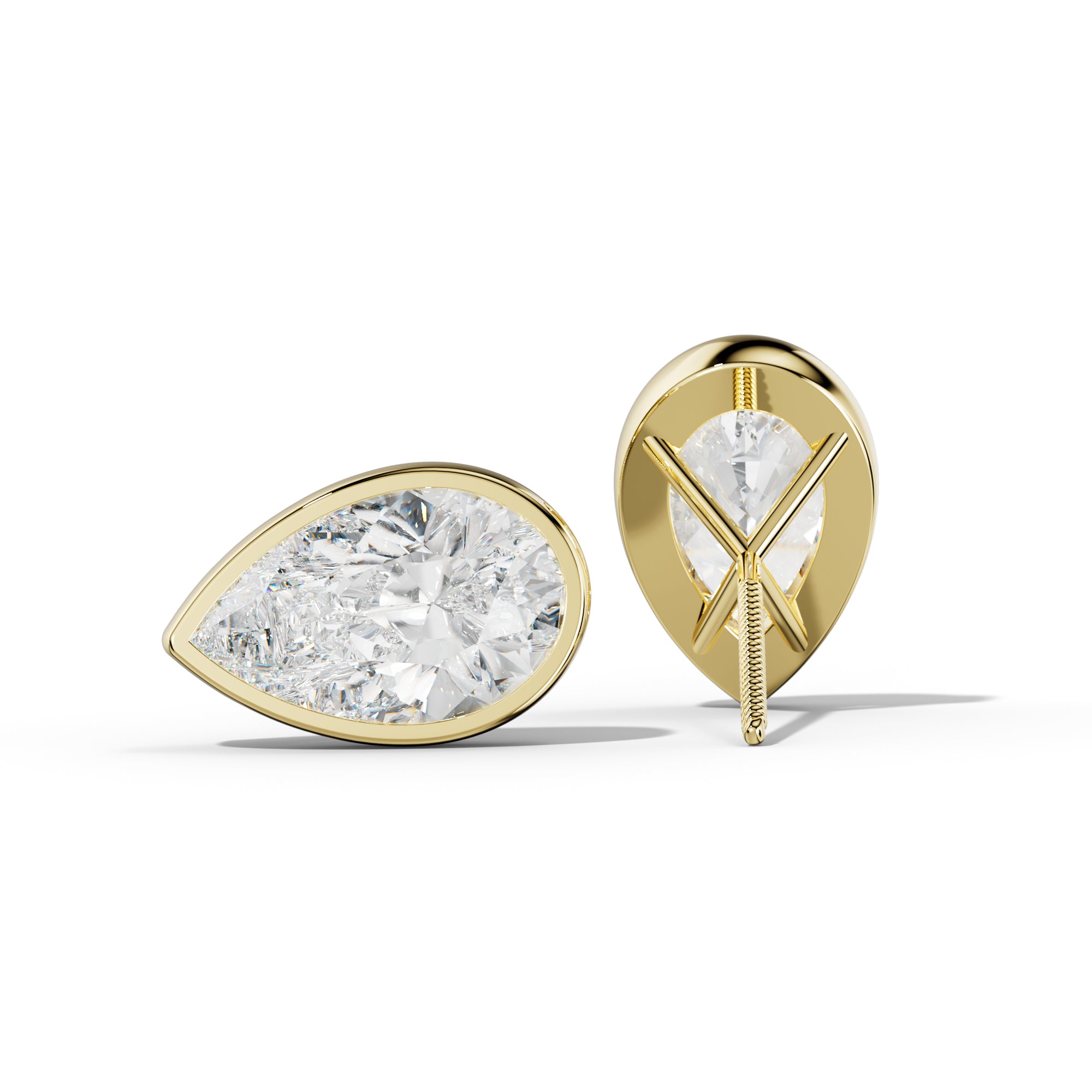 Pear Shape Diamond Stud Earrings With Martini Bezel Set