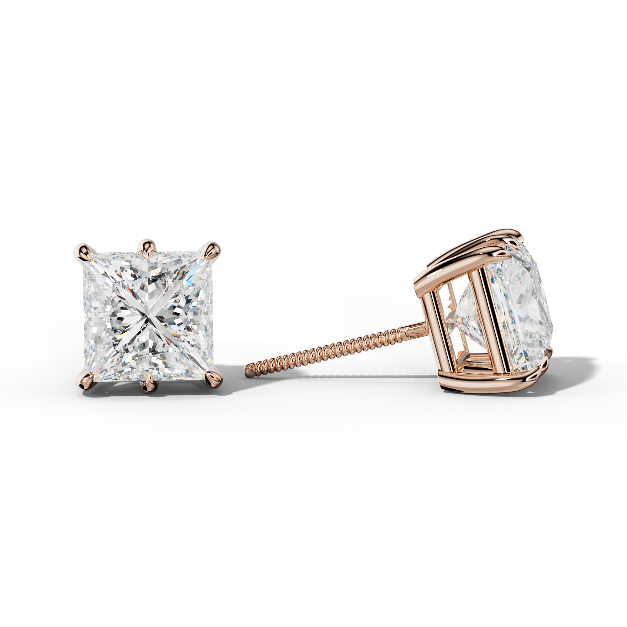 Princess Cut  Diamond Stud Earrings With Six Prongs