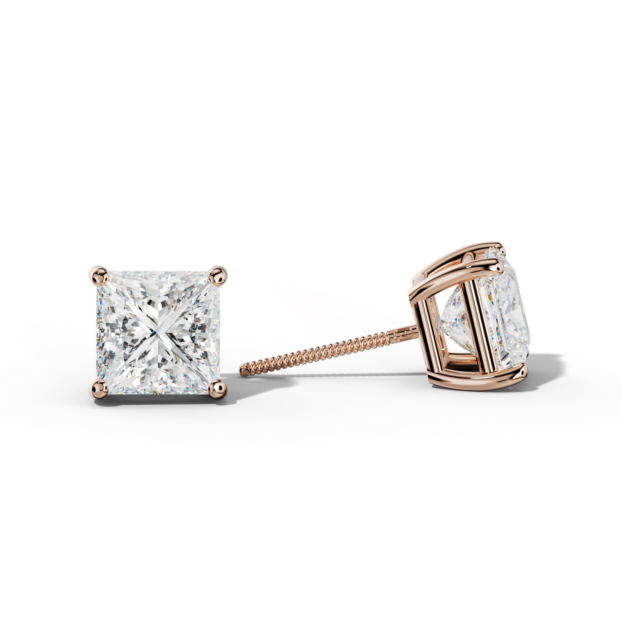 Princess Cut  Diamond Stud Earrings With Classic Four Prongs