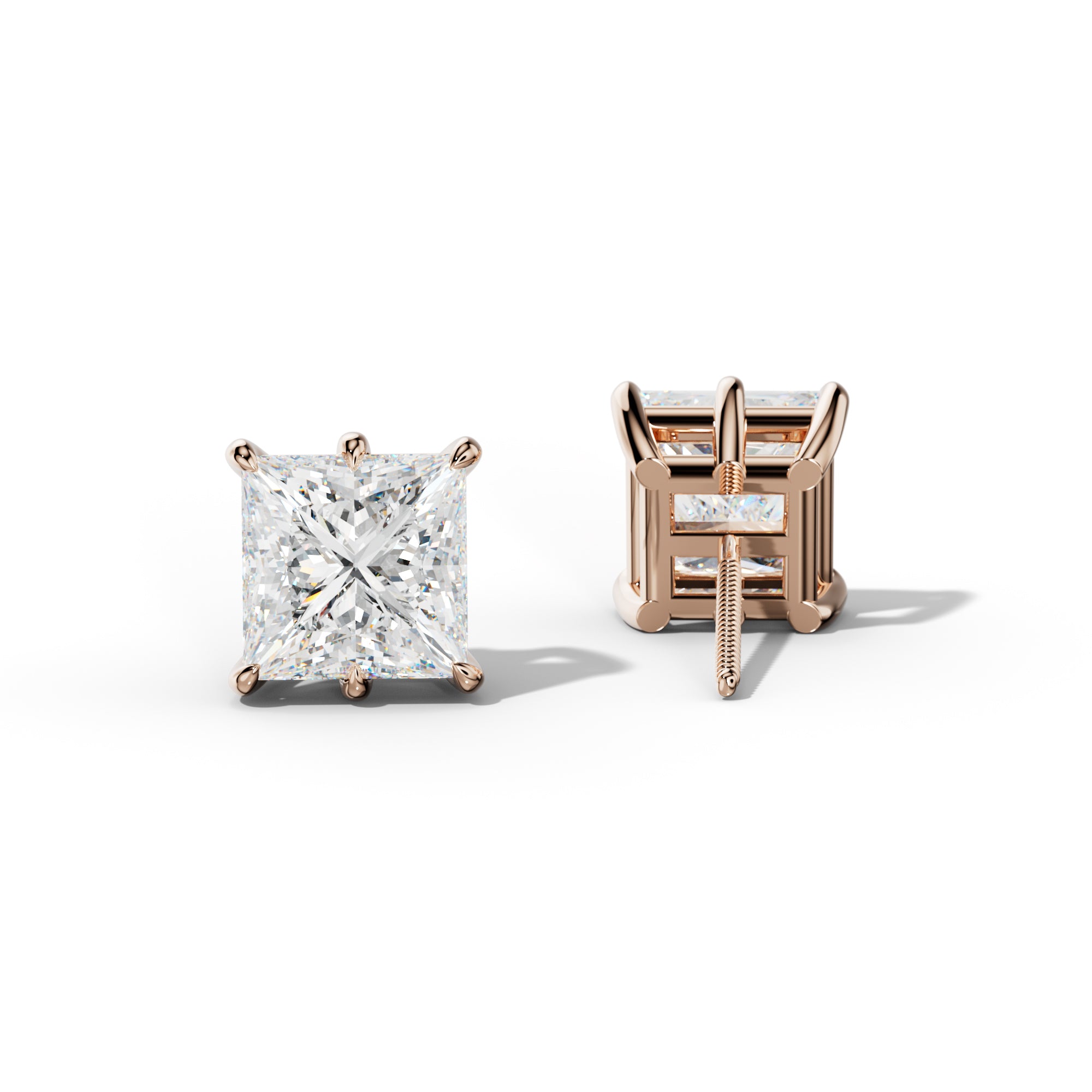 Princess Cut  Diamond Stud Earrings With Six Prongs