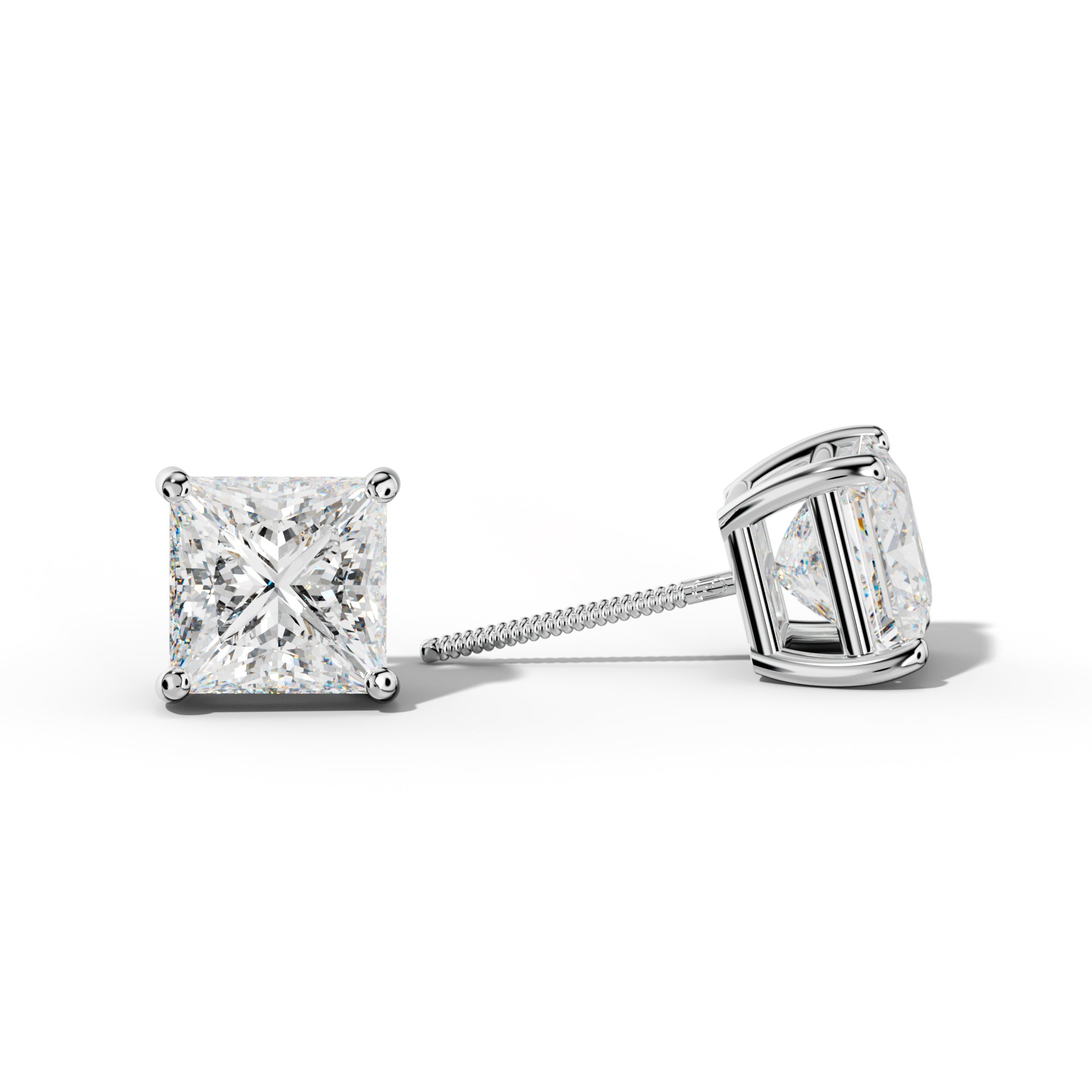 Princess Cut  Diamond Stud Earrings With Classic Four Prongs