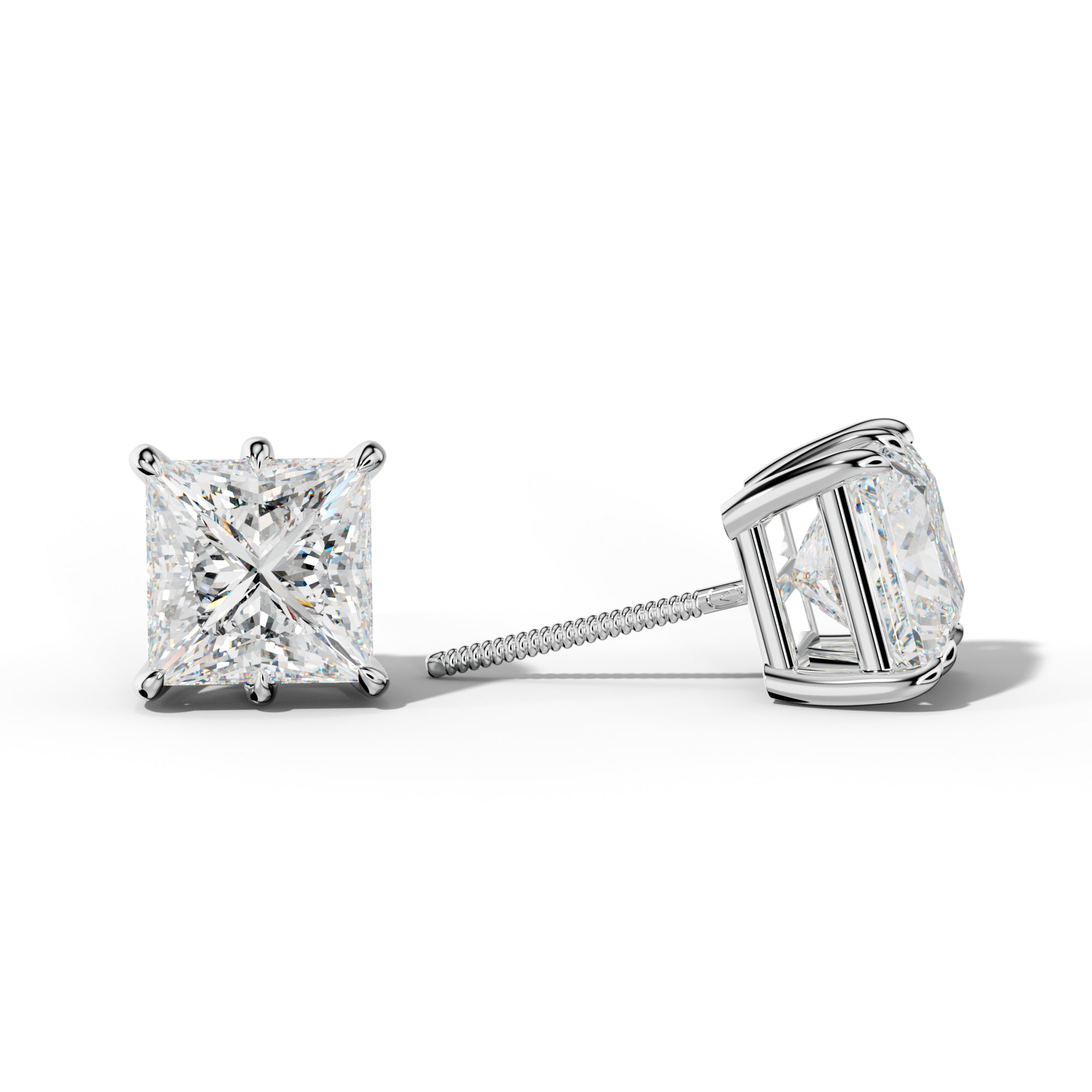 Princess Cut  Diamond Stud Earrings With Six Prongs