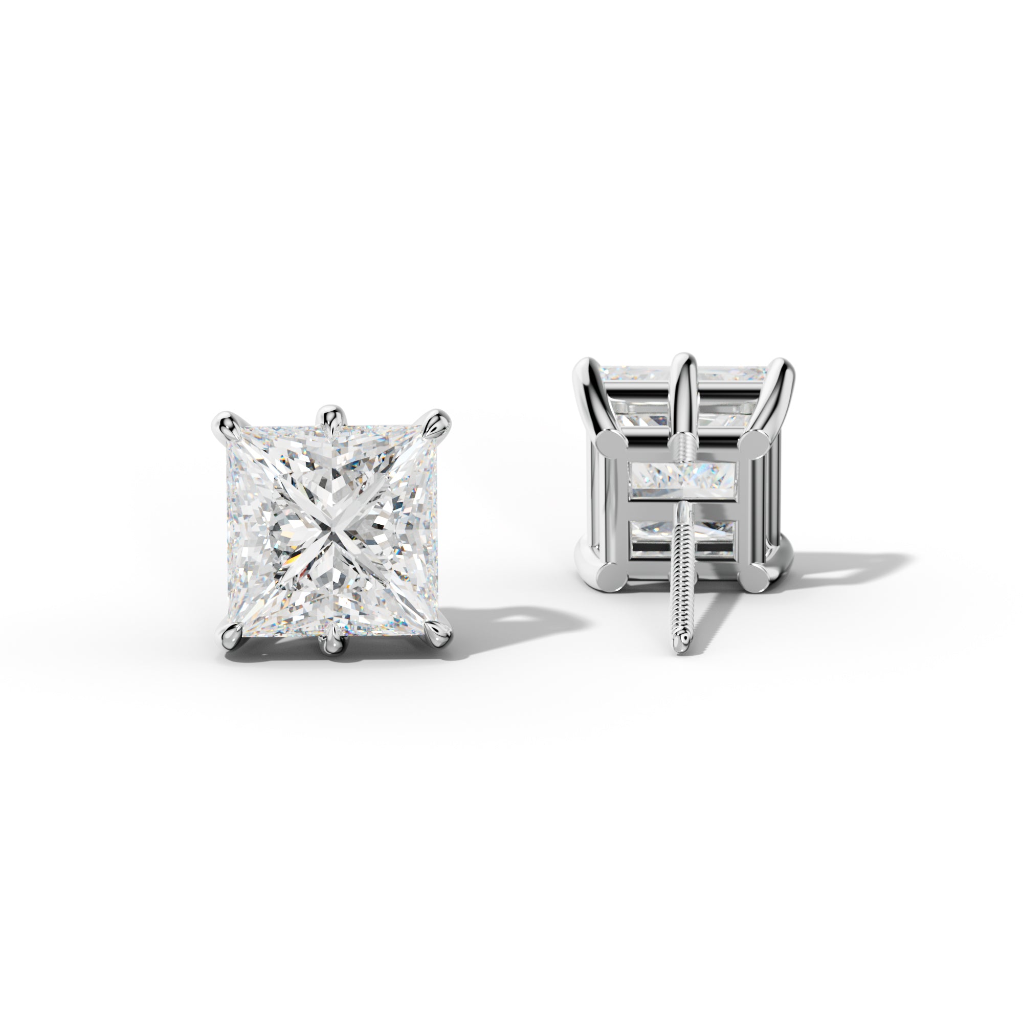 Princess Cut  Diamond Stud Earrings With Six Prongs