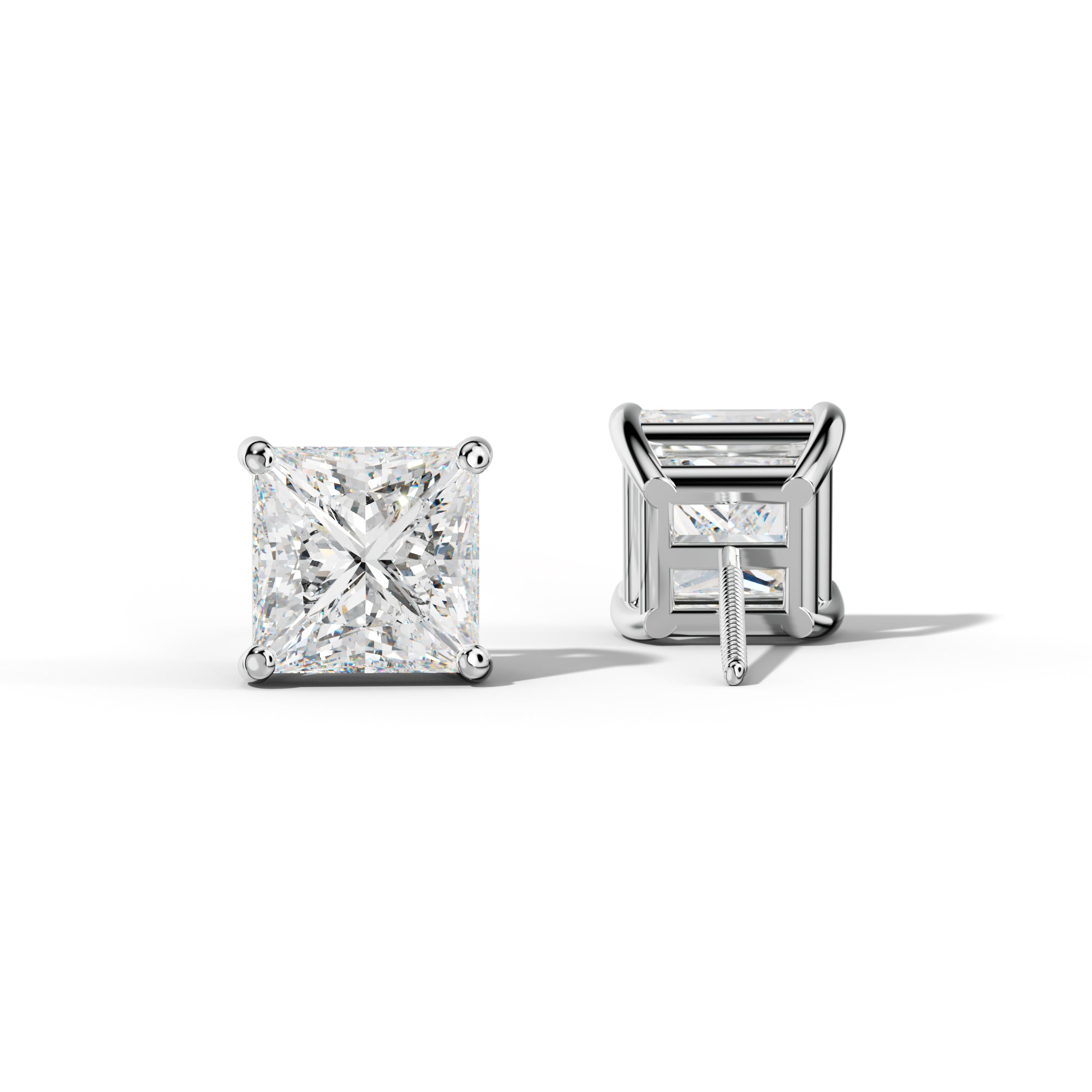 Princess Cut  Diamond Stud Earrings With Classic Four Prongs
