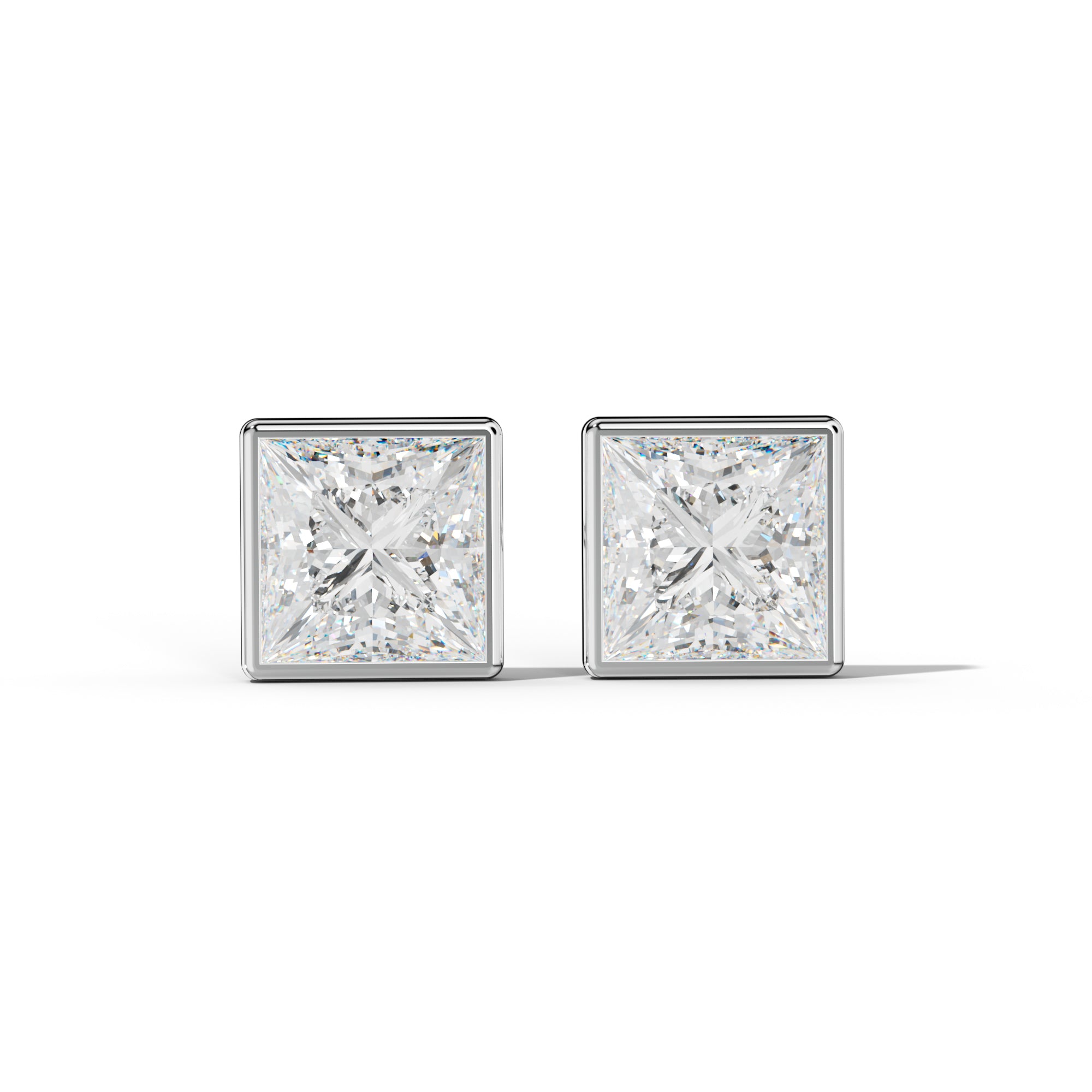 Princess Cut  Diamond Stud Earrings With Martini Bezel Set
