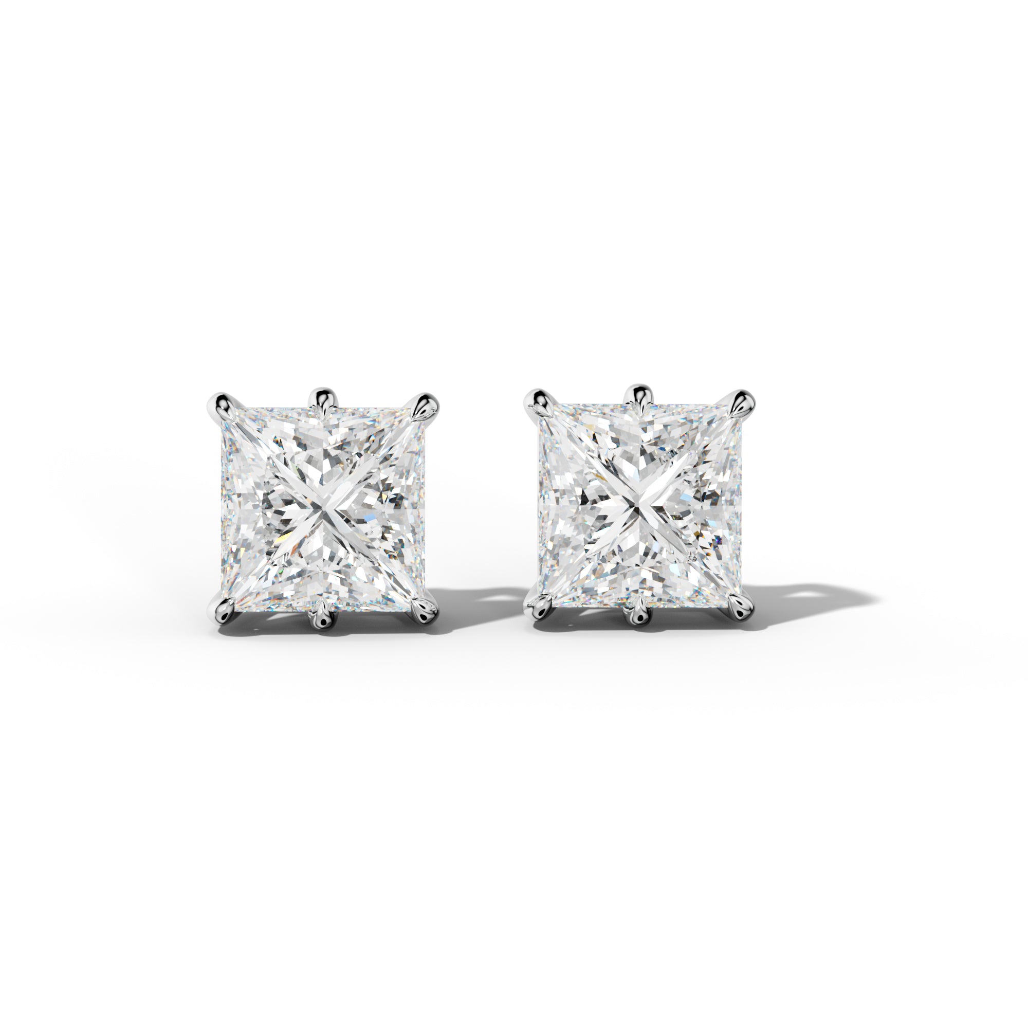 Princess Cut  Diamond Stud Earrings With Six Prongs