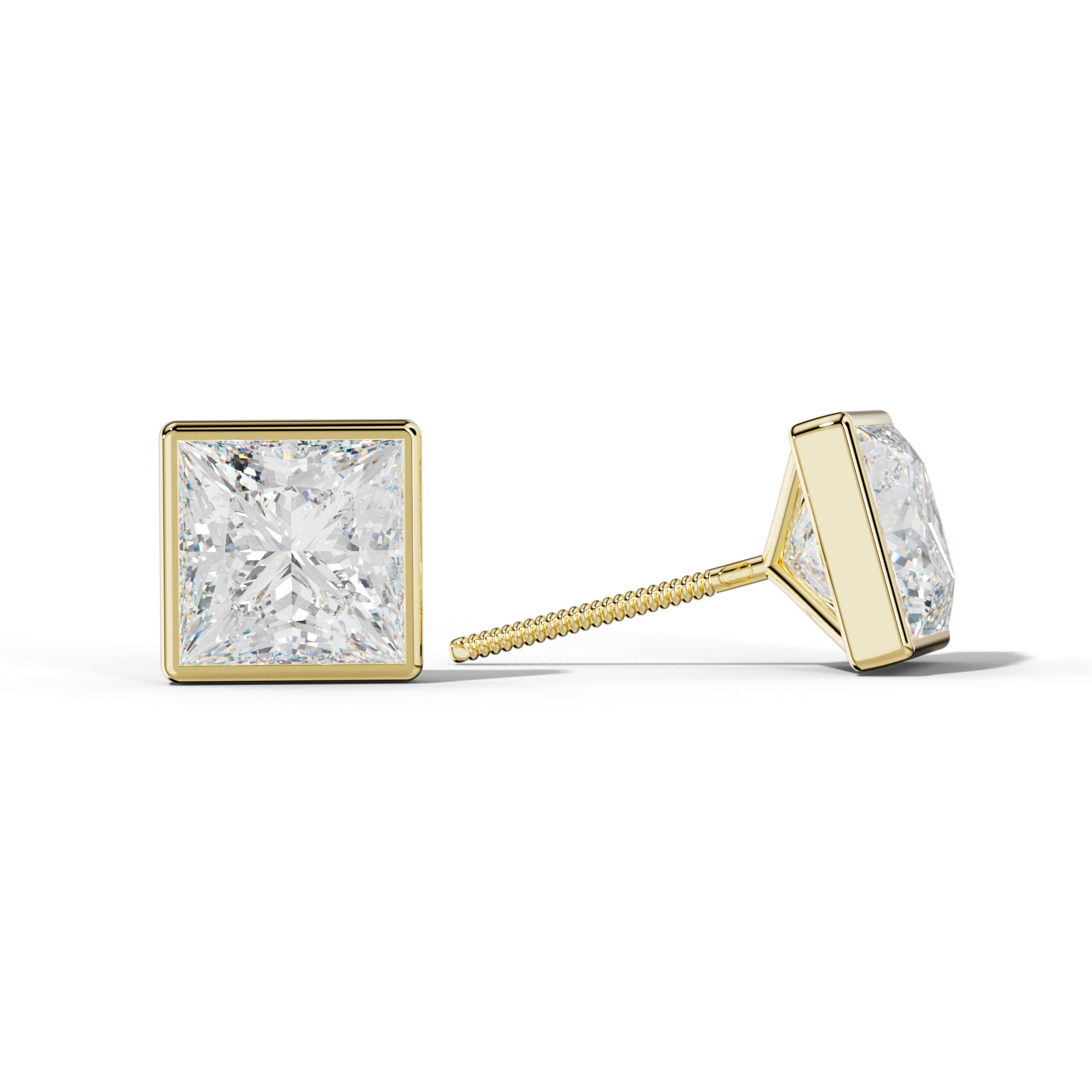 Princess Cut  Diamond Stud Earrings With Martini Bezel Set