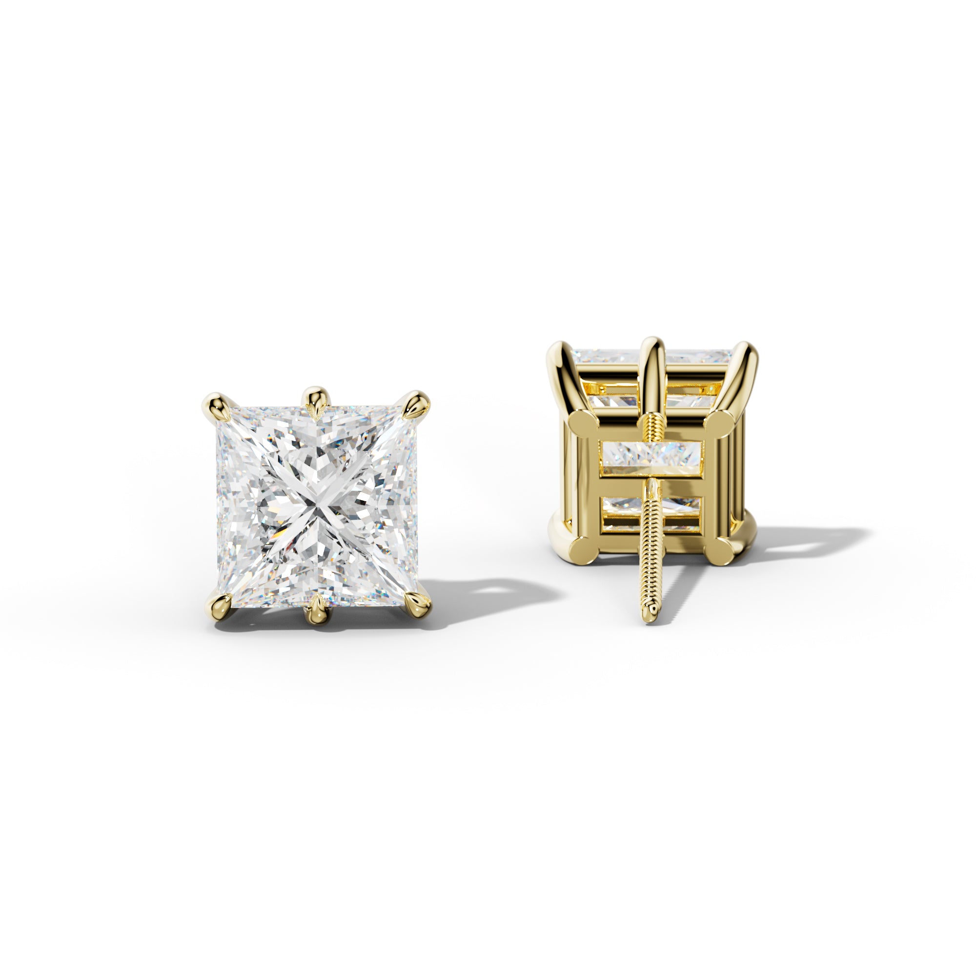 Princess Cut  Diamond Stud Earrings With Six Prongs