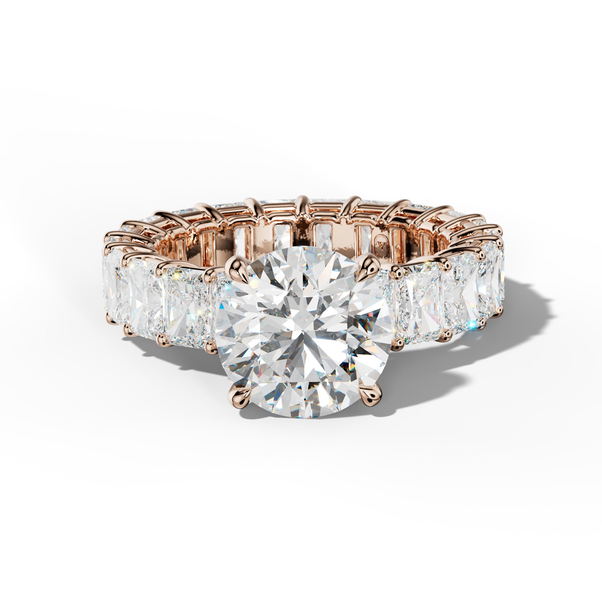 Soraya Round Diamond Engagement Ring With Radiant Side Stones