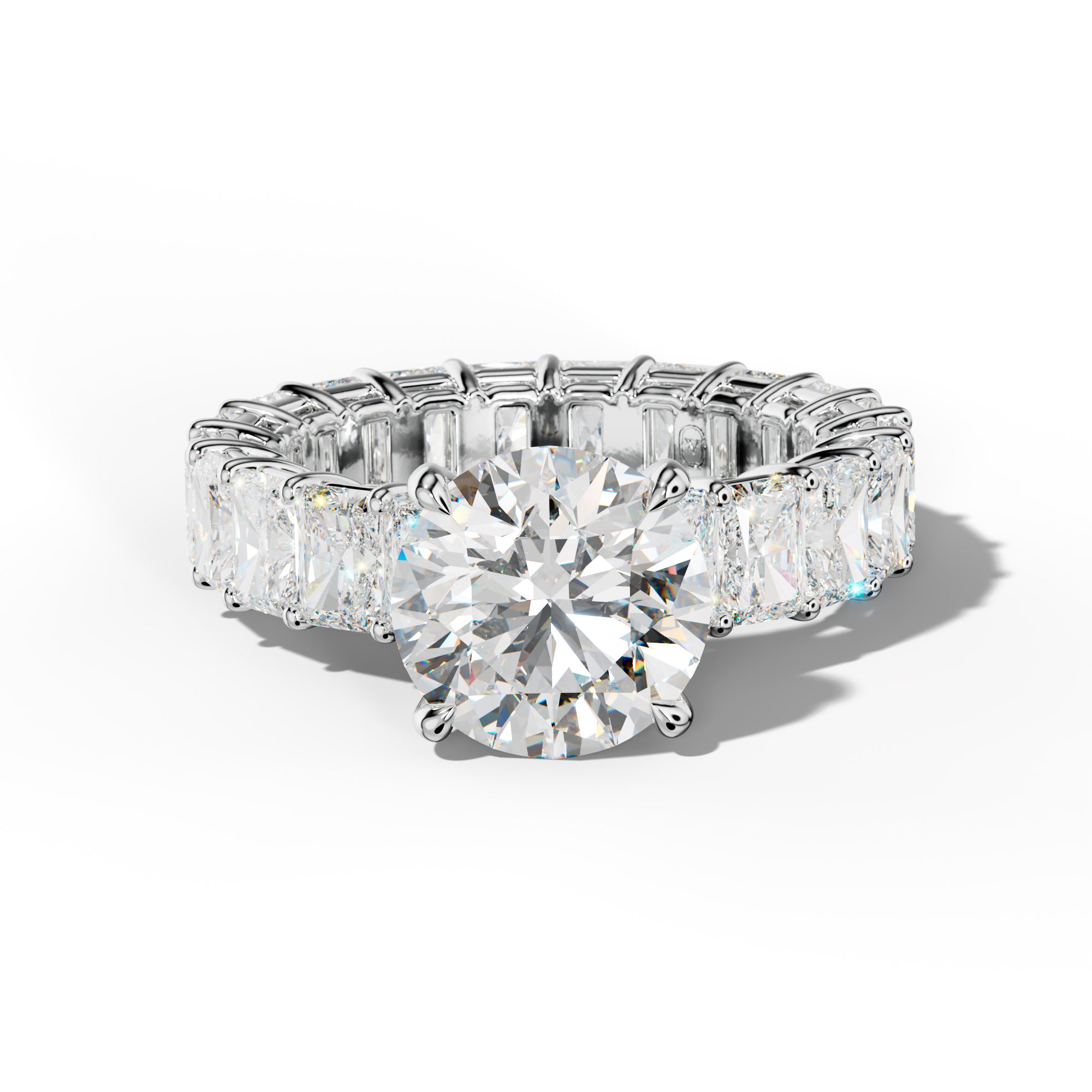 Soraya Round Diamond Engagement Ring With Radiant Side Stones