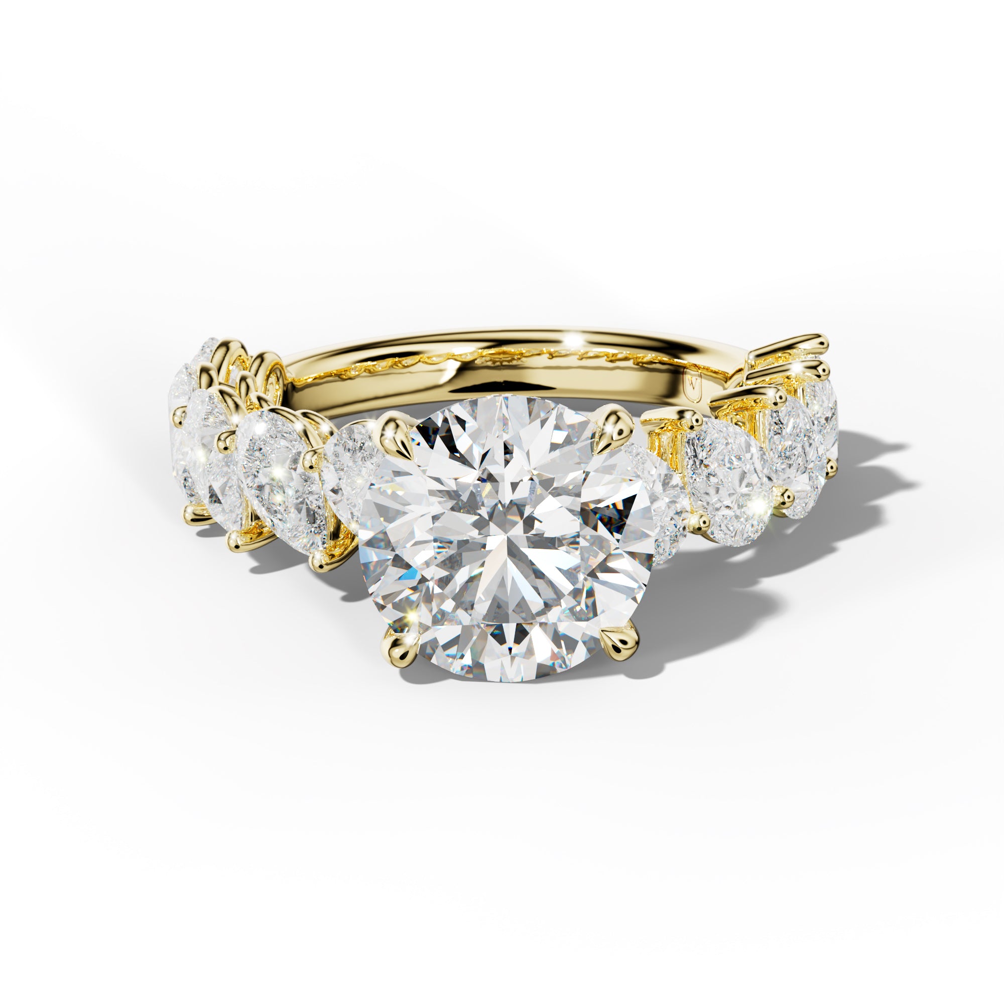 Elisabeth Round Diamond Engagement Ring With Slanted Pear Side Stones