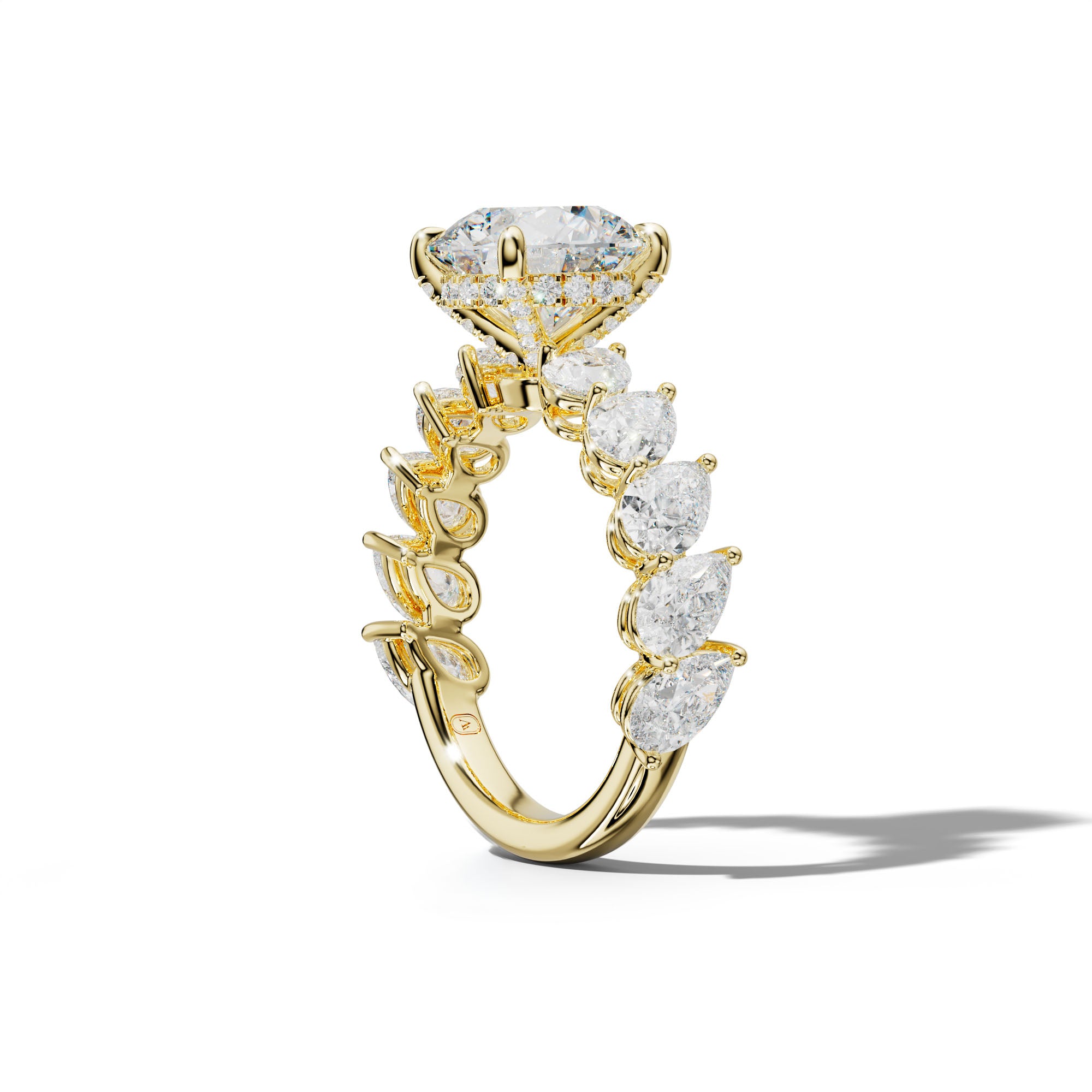Elisabeth Round Diamond Engagement Ring With Slanted Pear Side Stones