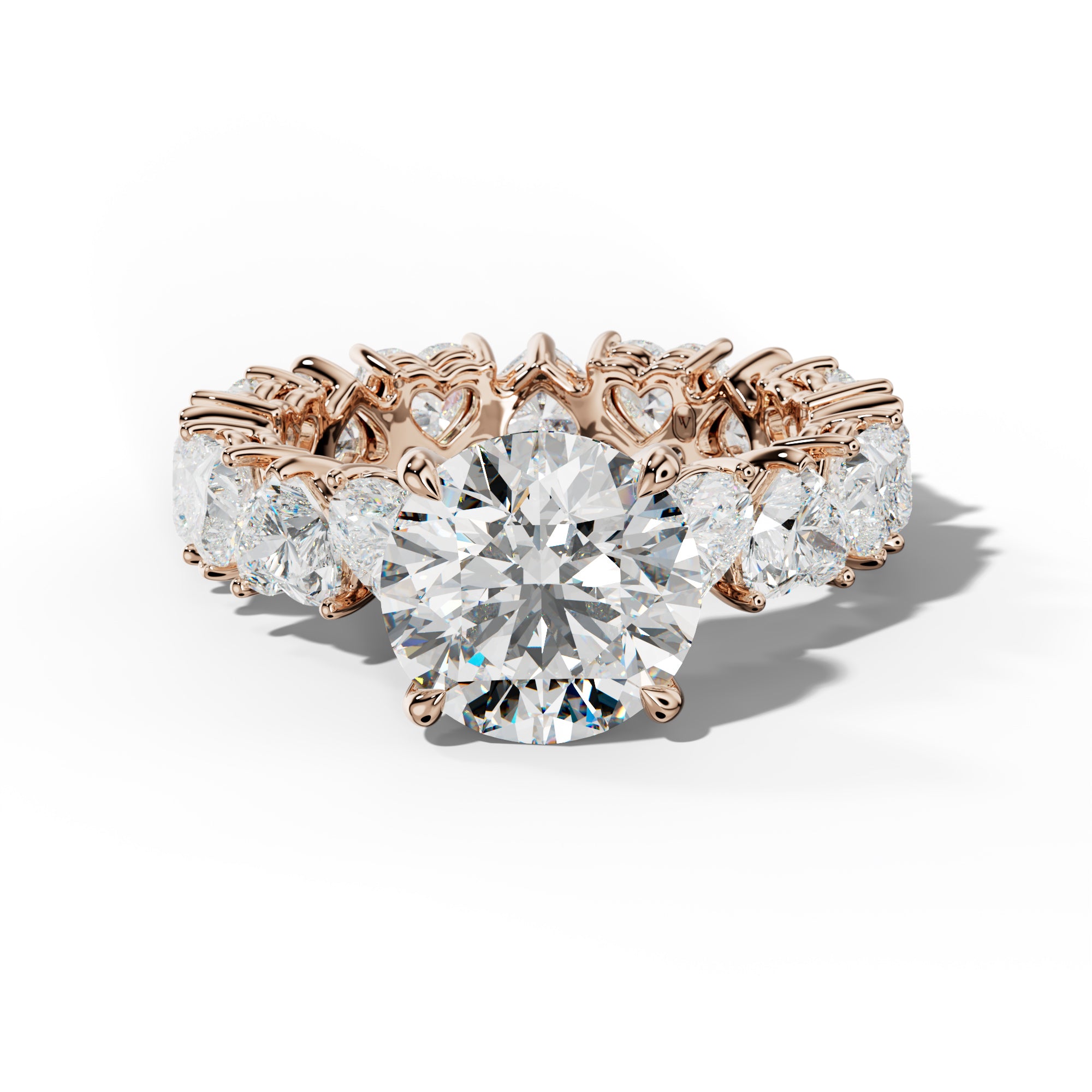 Melany Round Diamond Engagement Ring With Heart Side Stones