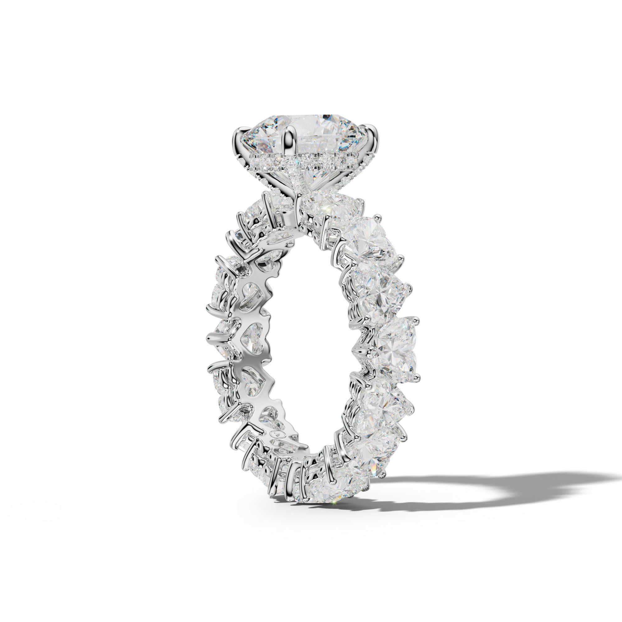 Melany Round Diamond Engagement Ring With Heart Side Stones