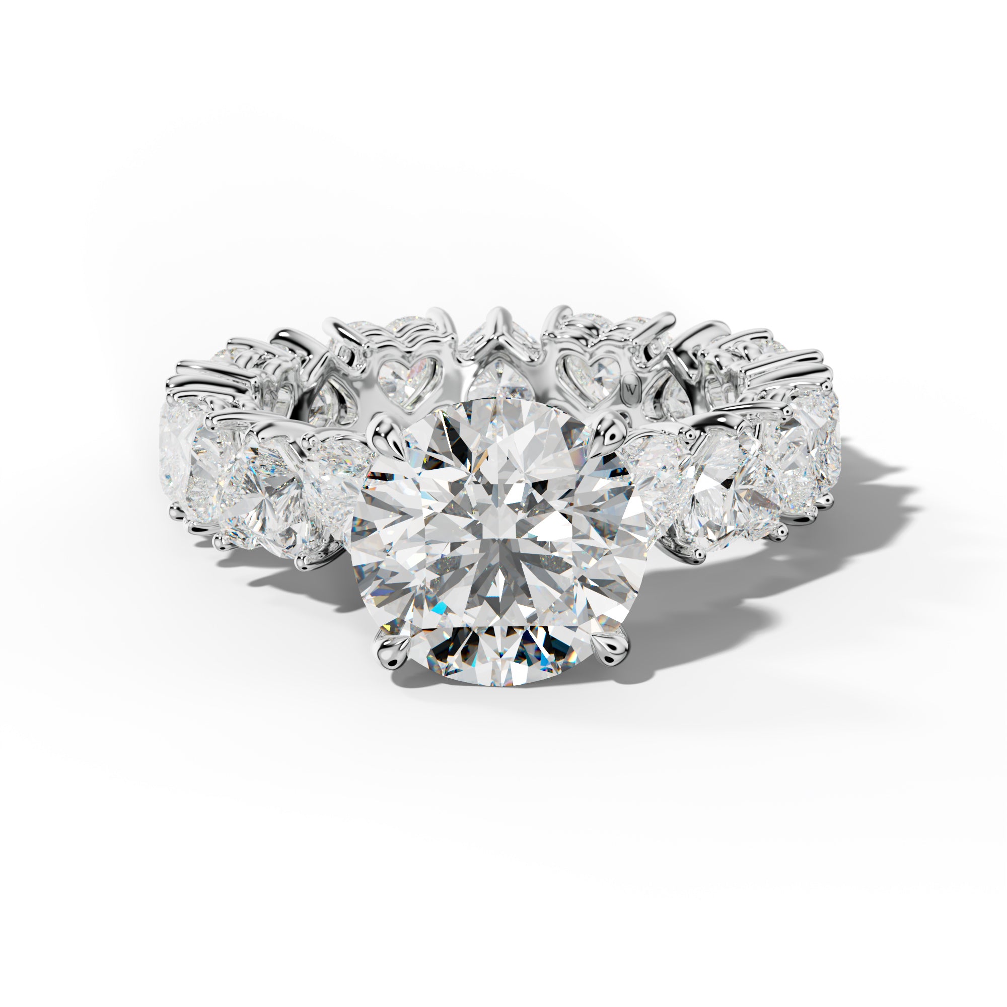 Melany Round Diamond Engagement Ring With Heart Side Stones