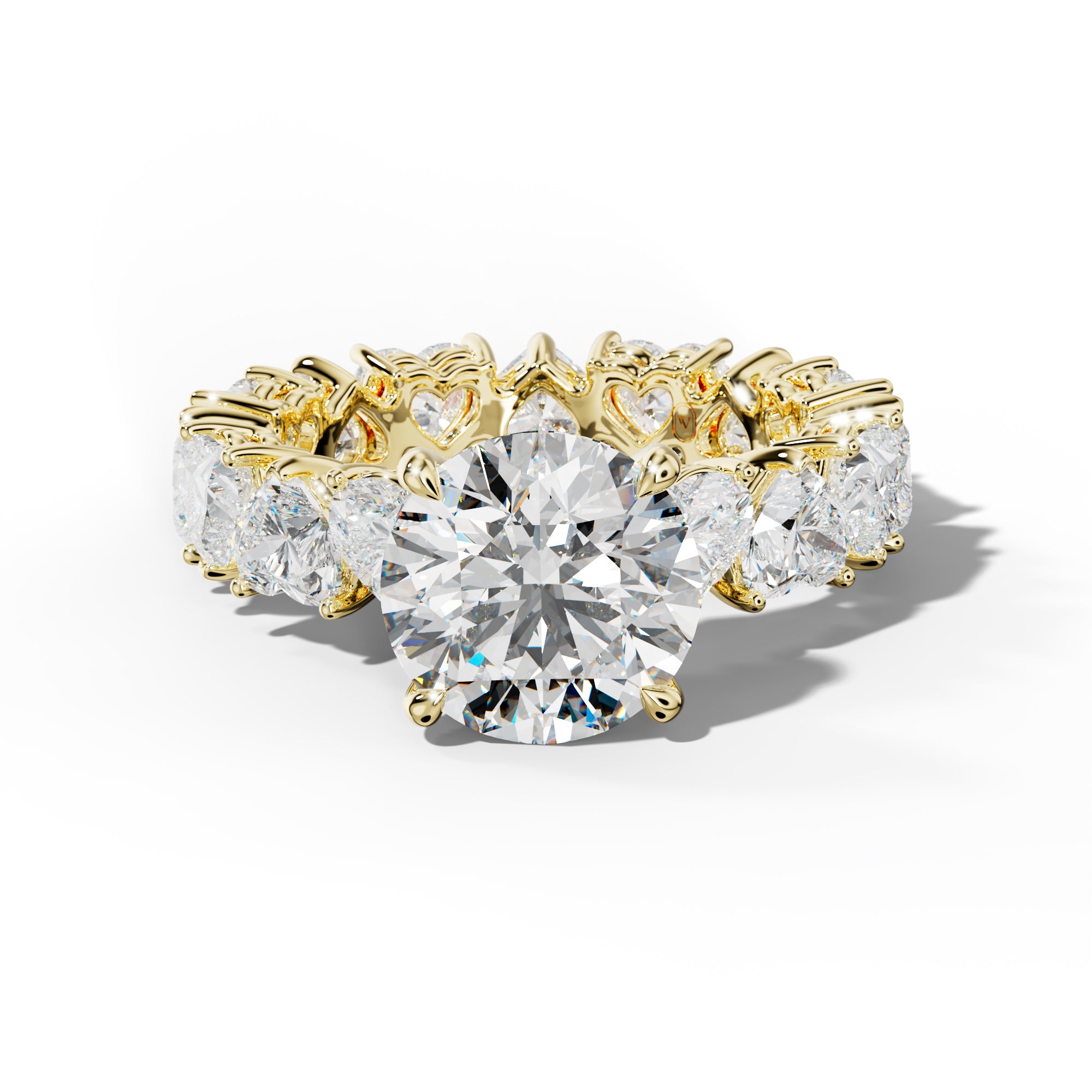 Melany Round Diamond Engagement Ring With Heart Side Stones