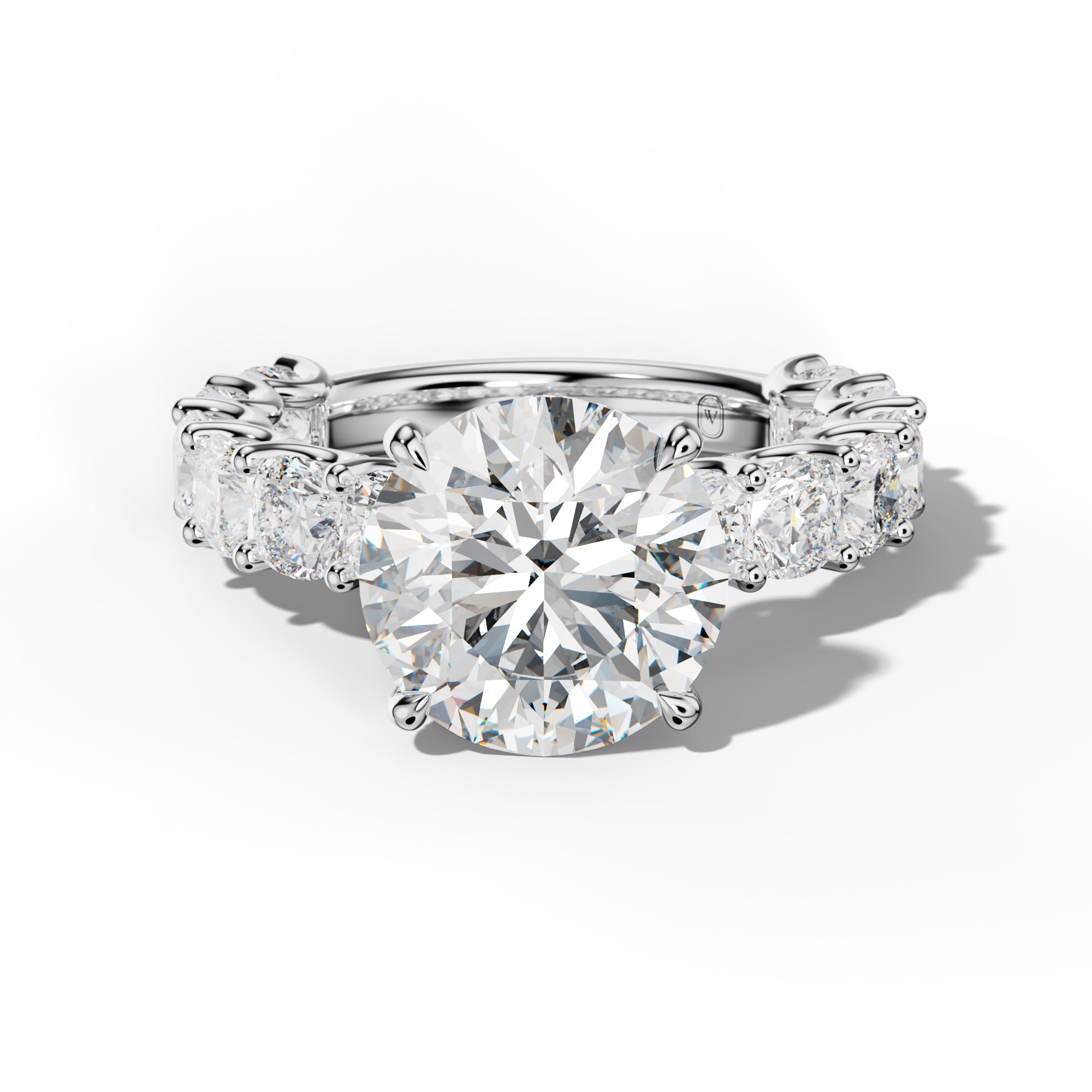 Daniela Round Diamond Engagement Ring With Cushion Side Stones