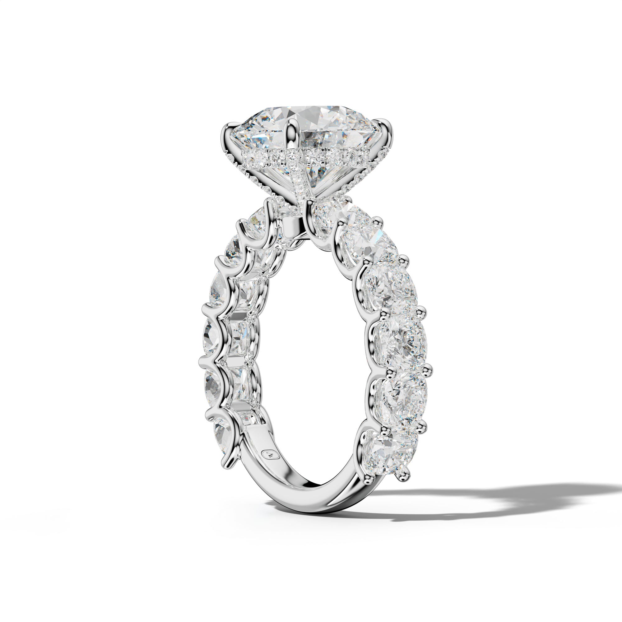 Daniela Round Diamond Engagement Ring With Cushion Side Stones