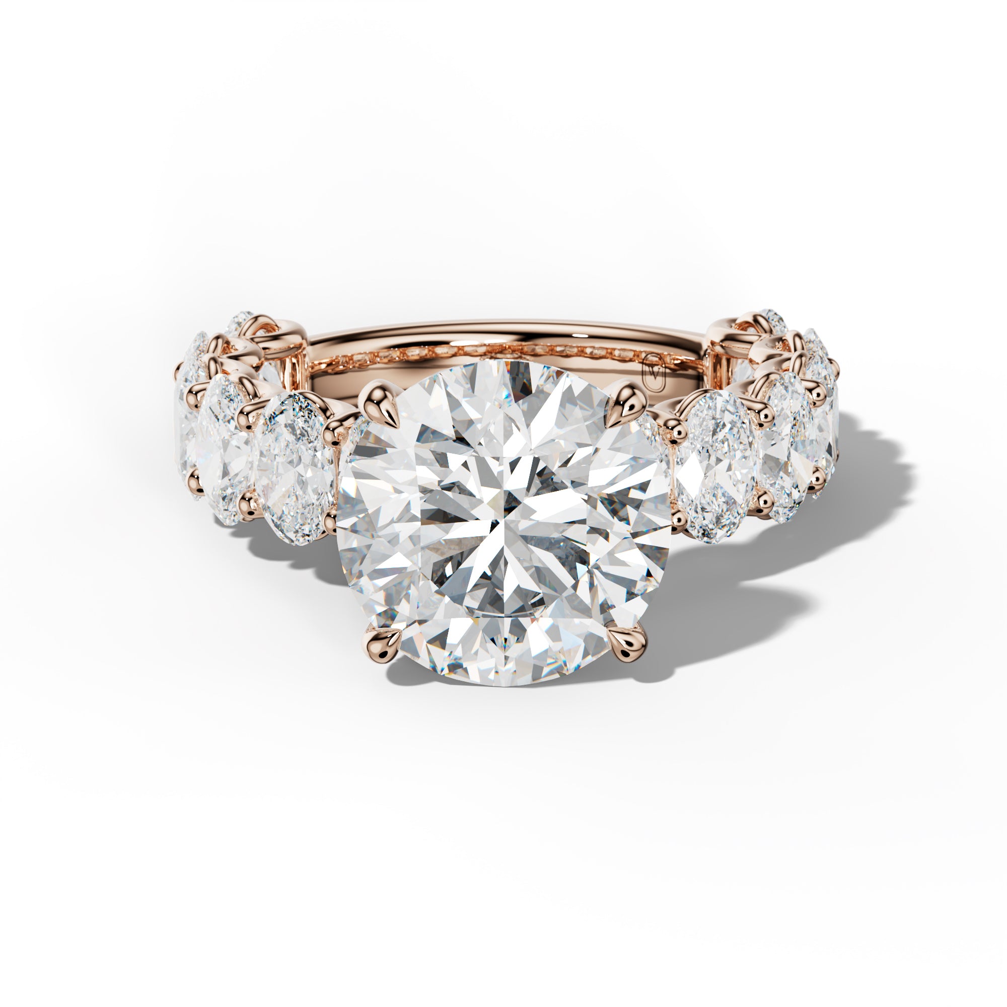 Ada Round Diamond Engagement Ring With Oval Side Stones