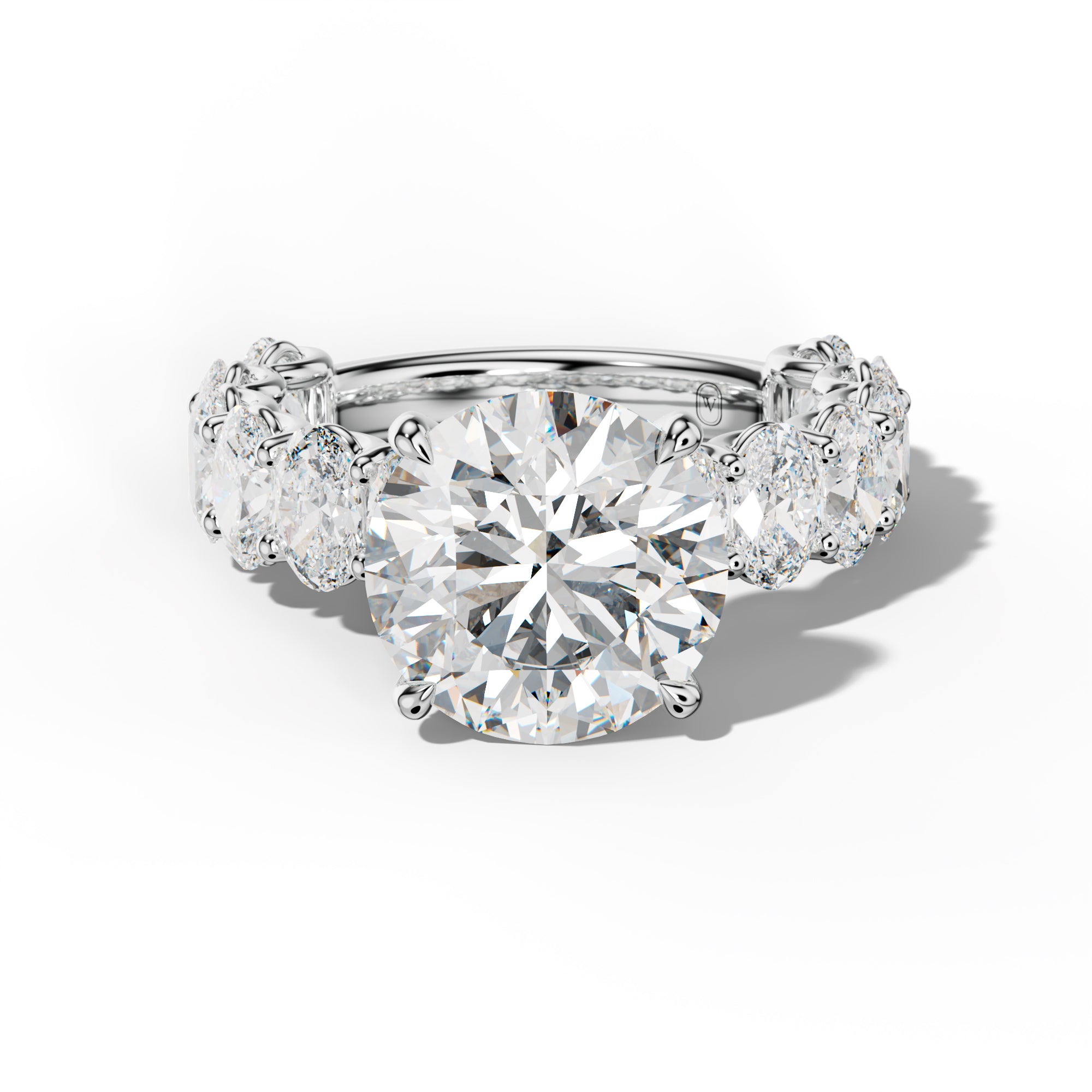 Ada Round Diamond Engagement Ring With Oval Side Stones
