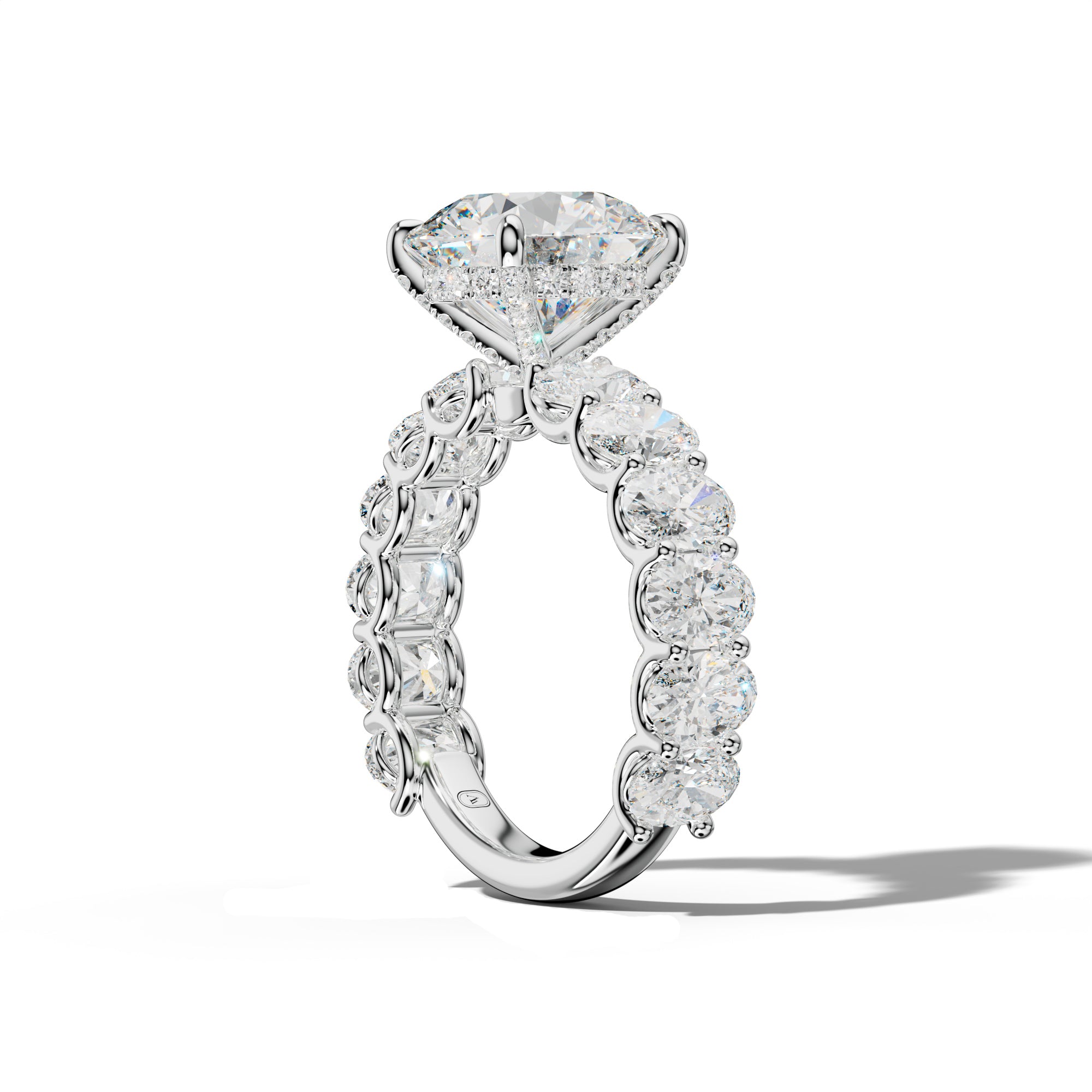 Ada Round Diamond Engagement Ring With Oval Side Stones