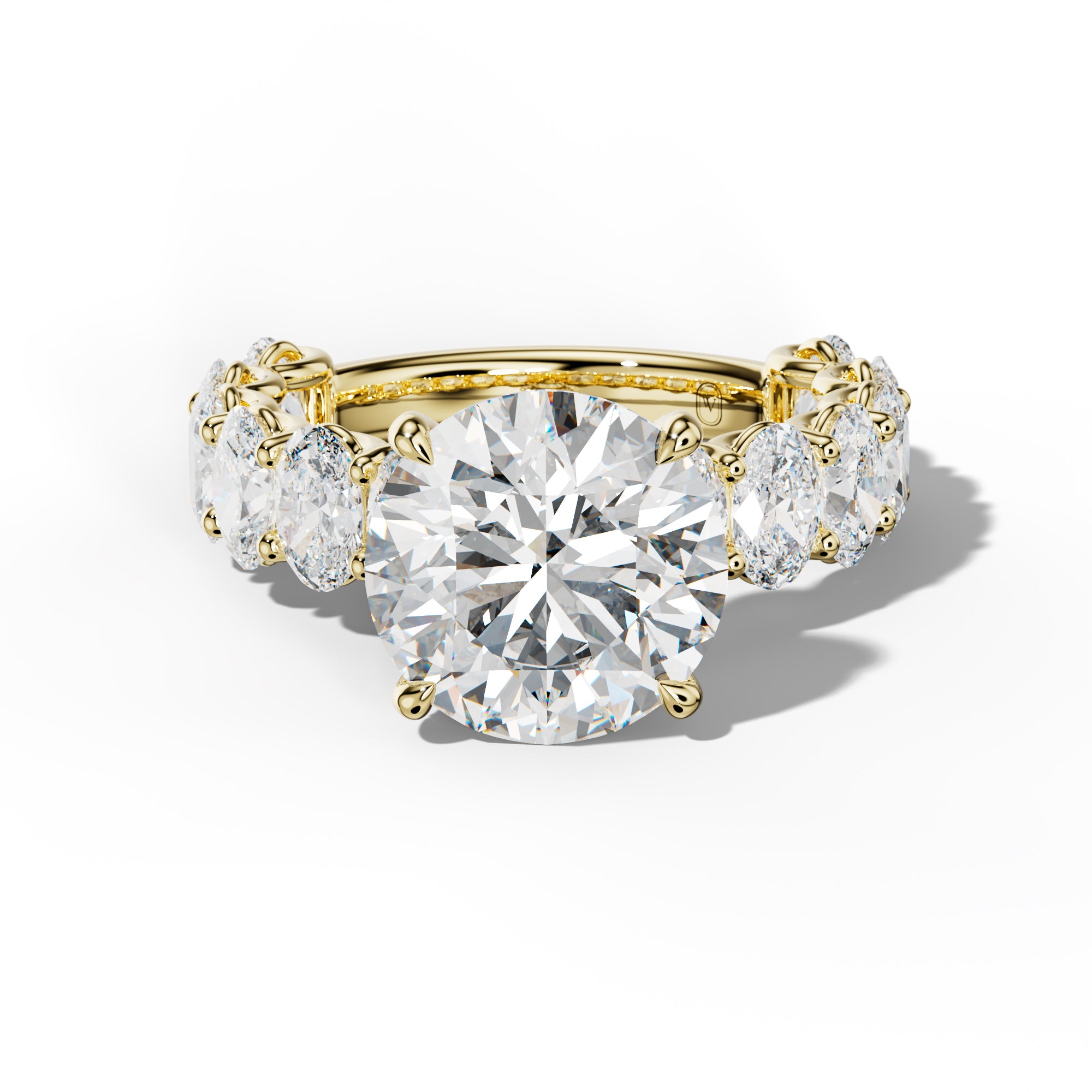 Ada Round Diamond Engagement Ring With Oval Side Stones