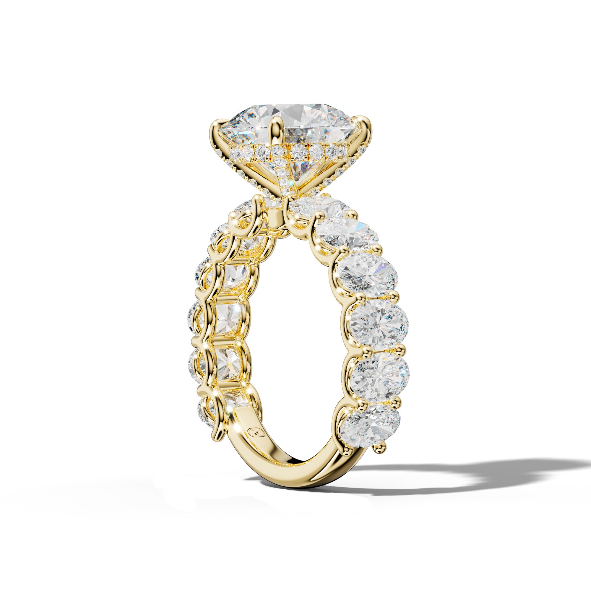 Ada Round Diamond Engagement Ring With Oval Side Stones