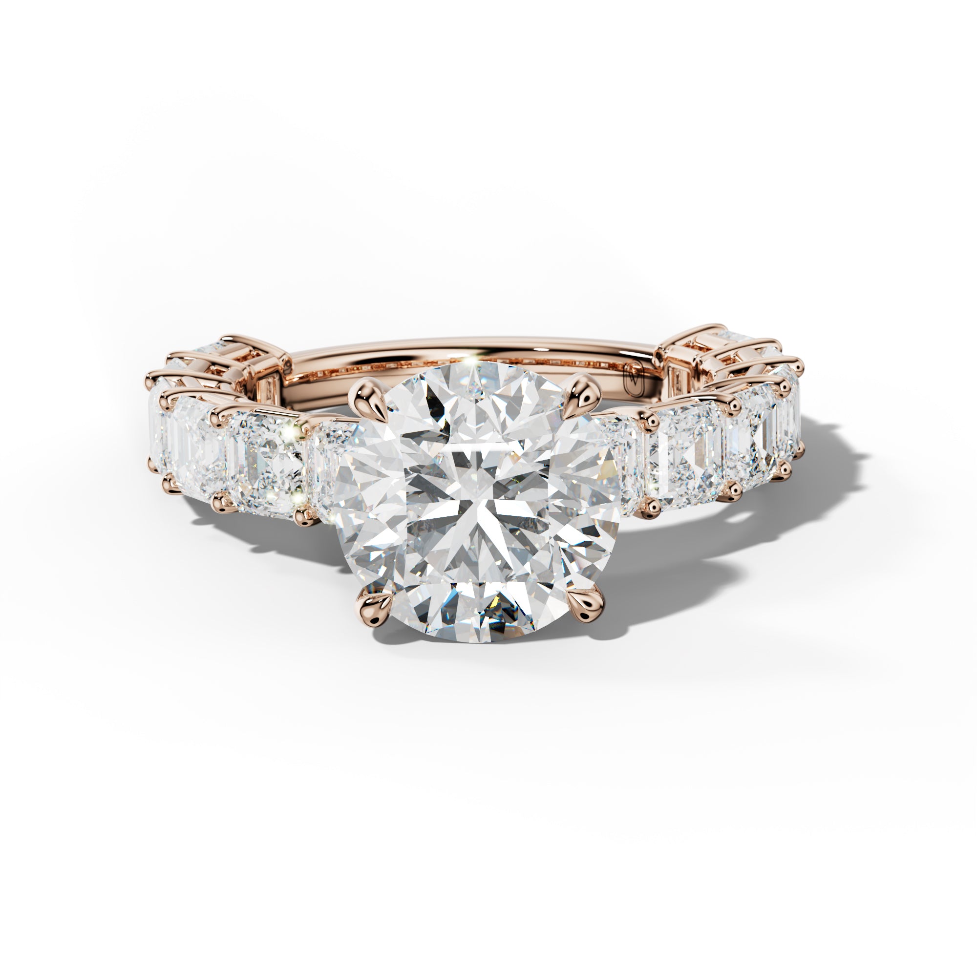 Demi Round Diamond Engagement Ring With Asscher Side Stones