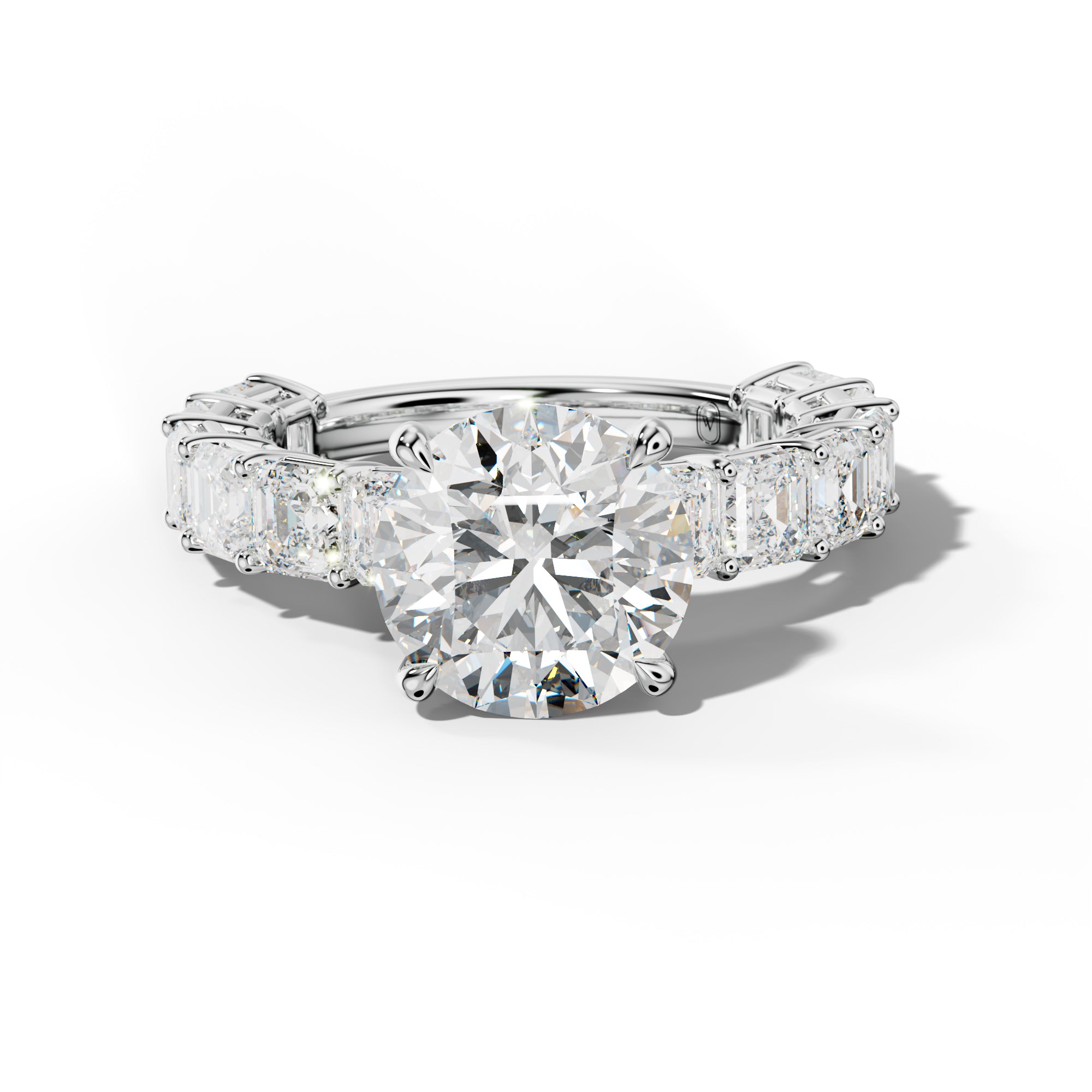 Demi Round Diamond Engagement Ring With Asscher Side Stones