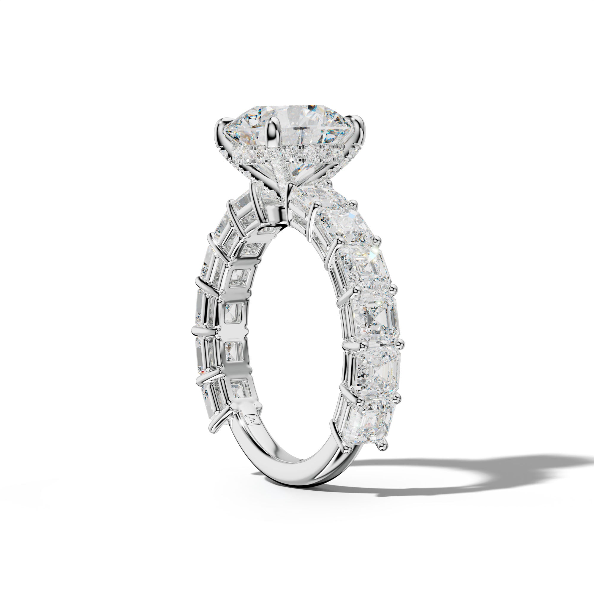 Demi Round Diamond Engagement Ring With Asscher Side Stones