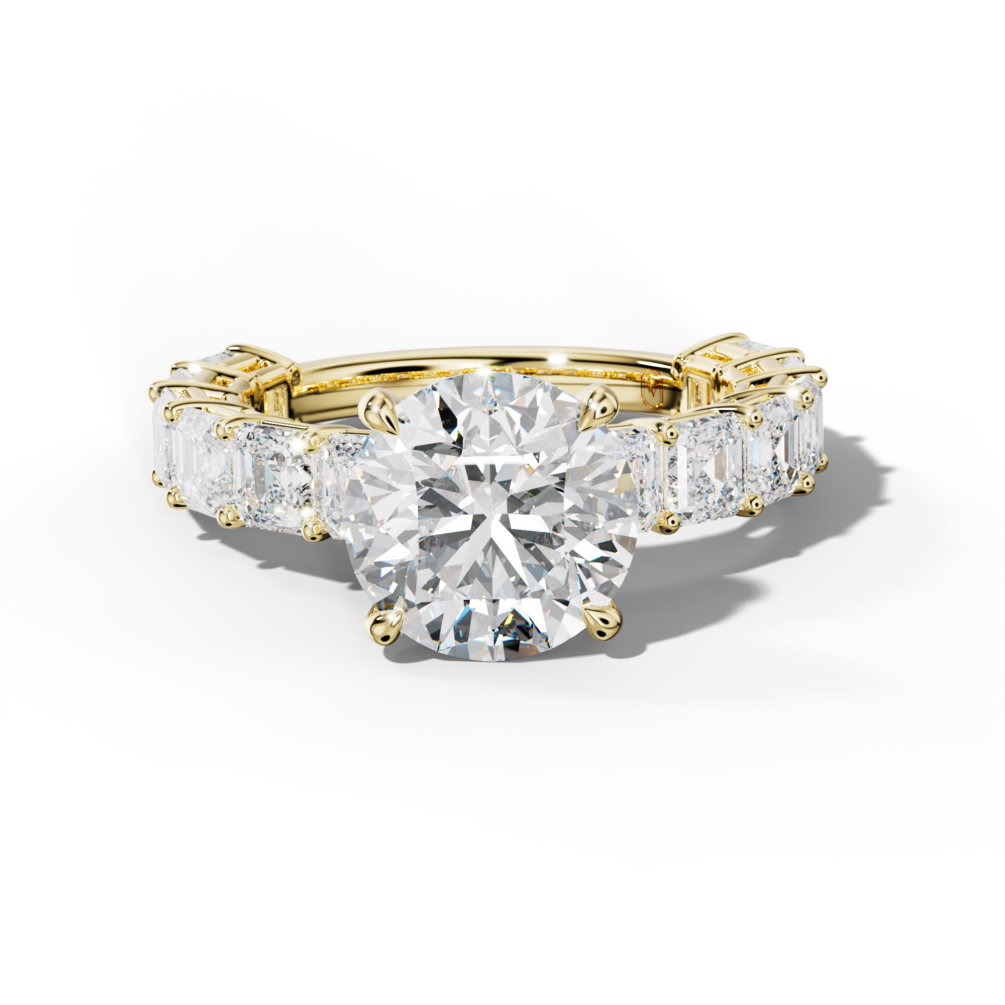 Demi Round Diamond Engagement Ring With Asscher Side Stones