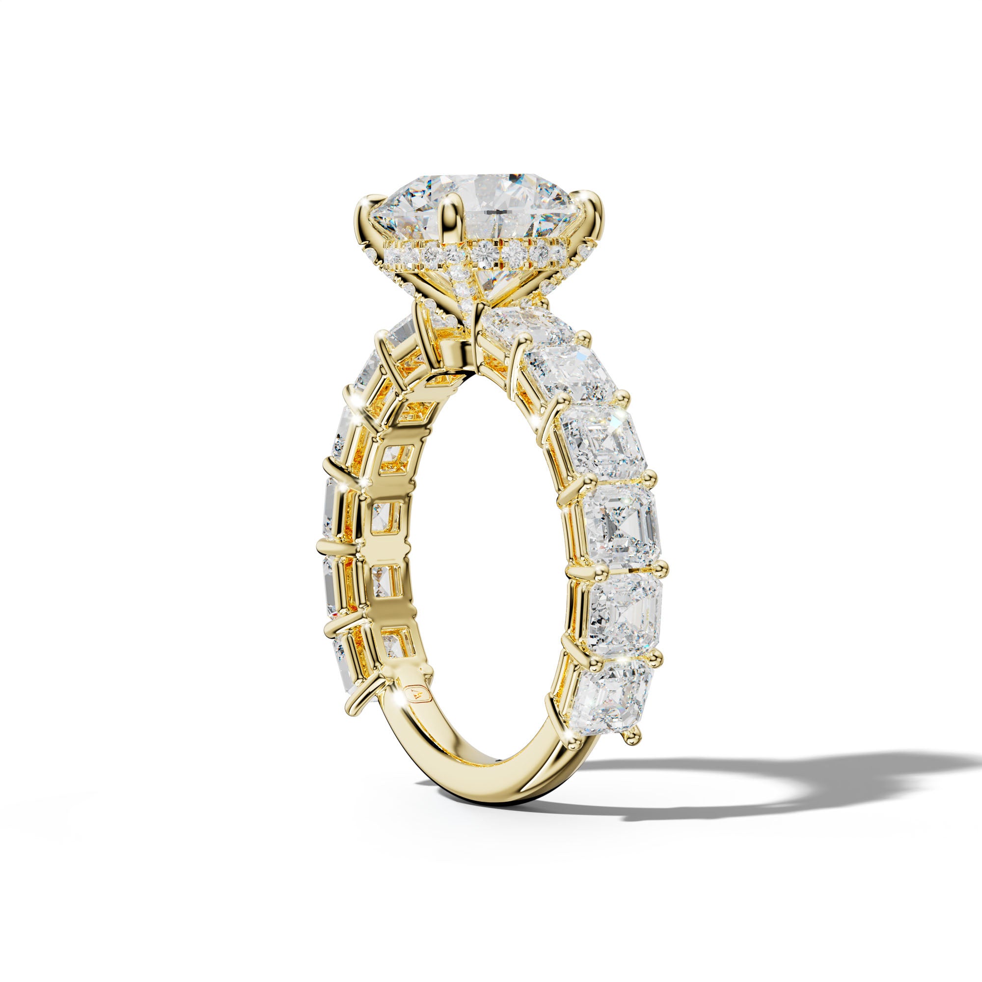 Demi Round Diamond Engagement Ring With Asscher Side Stones