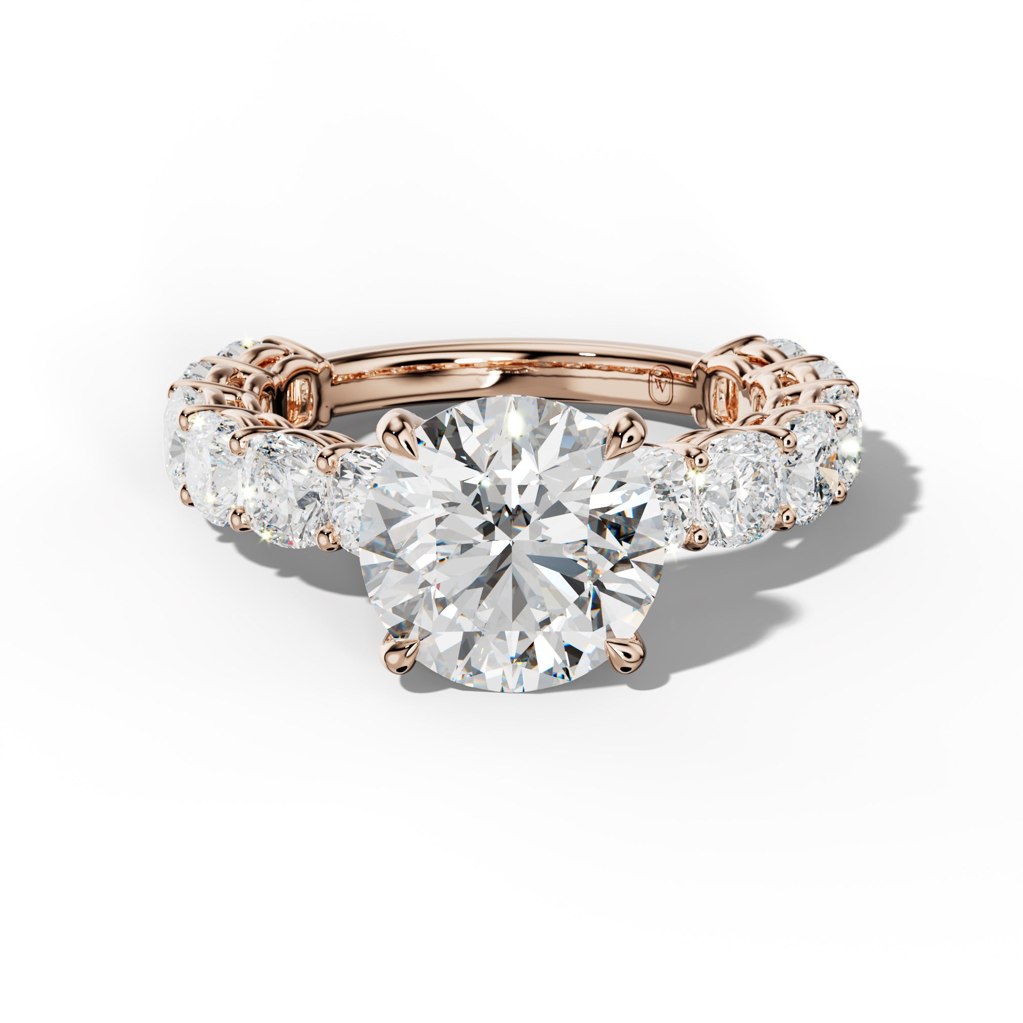 Bailey Round Diamond Engagement Ring With Cushion Side Stones