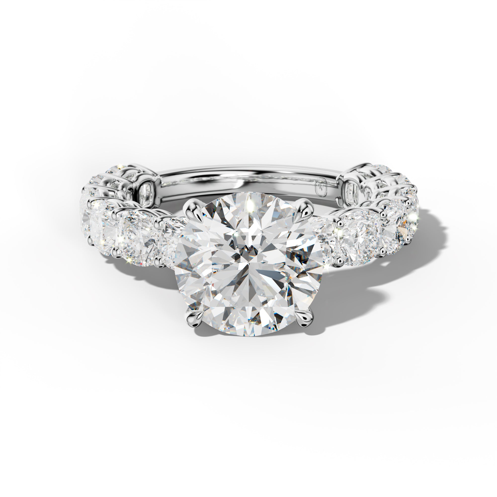 Bailey Round Diamond Engagement Ring With Cushion Side Stones