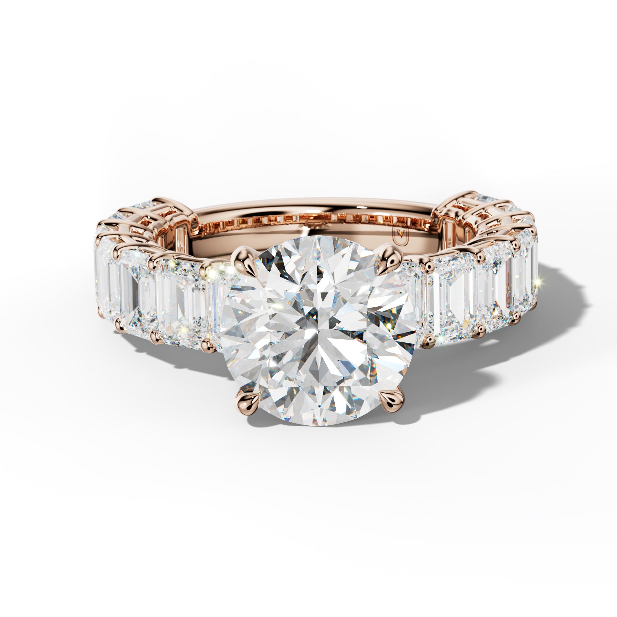 Mina Round Diamond Engagement Ring With Emerald Cut Side Stones